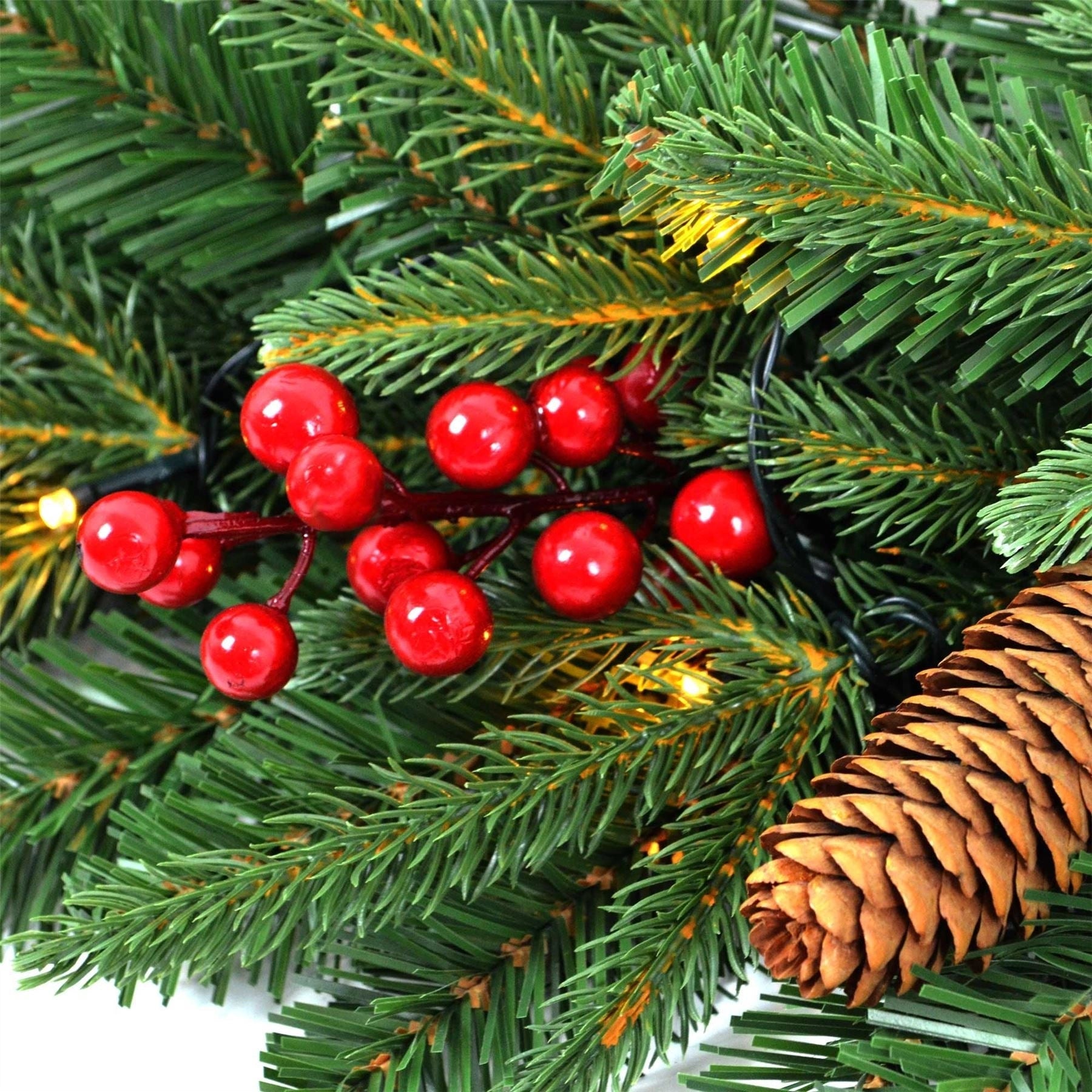 Pre Lit Christmas Garland Green Artificial Bushy Pines Wall Door XMAS Home Decor