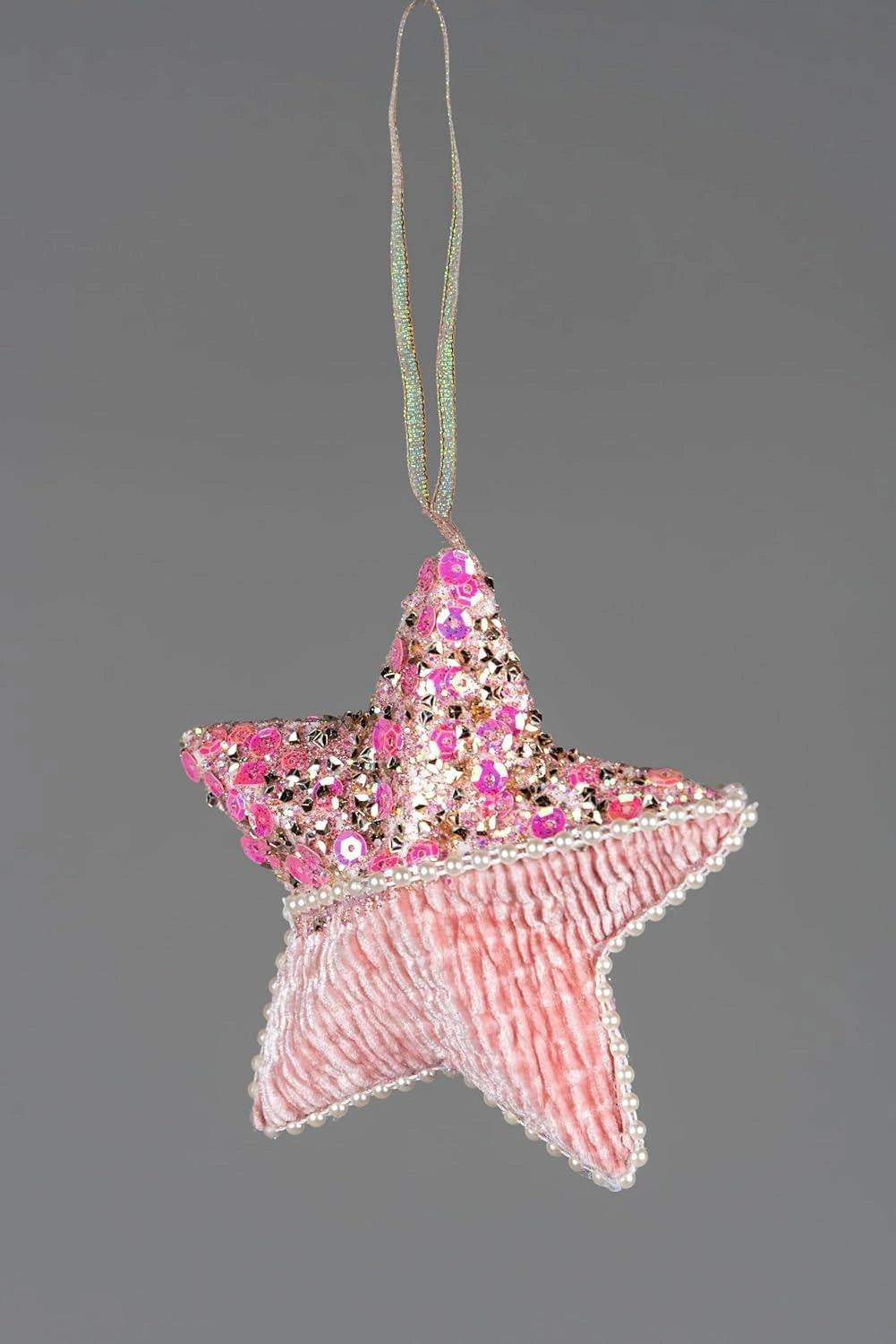 12cm Pink Glitter Star Shape Pendants Christmas Tree Hanging Decorations UK