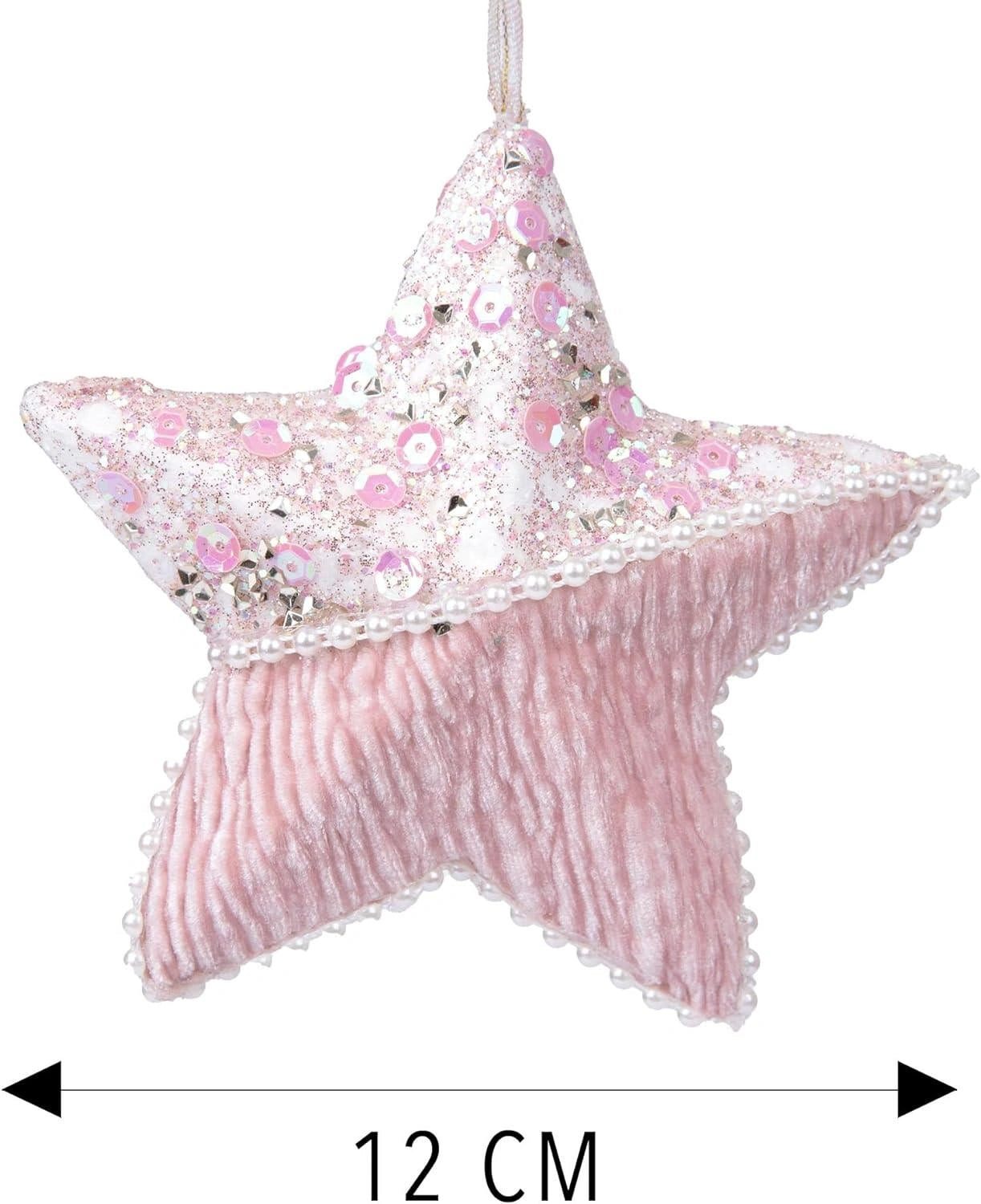 12cm Pink Glitter Star Shape Pendants Christmas Tree Hanging Decorations UK