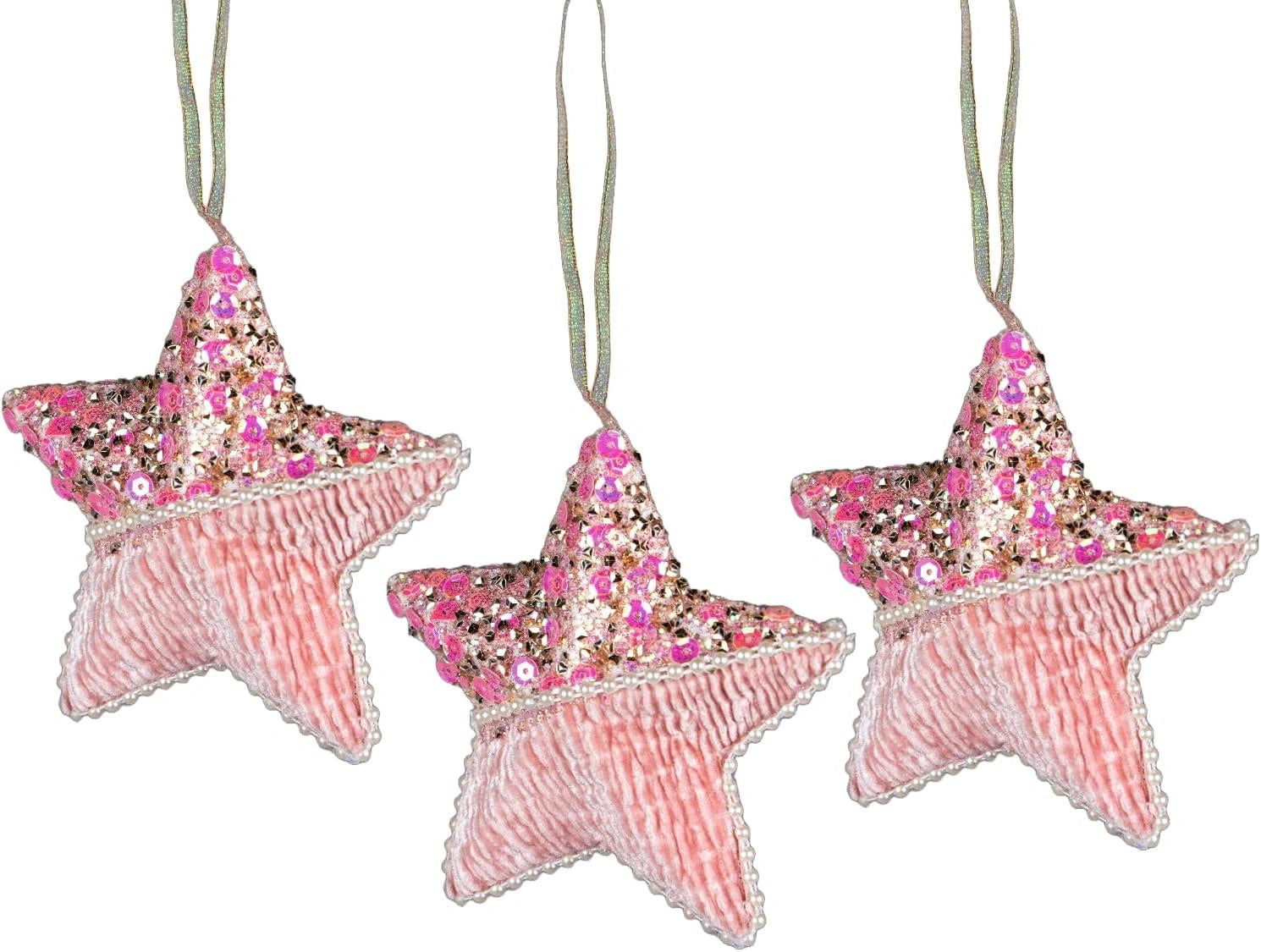 12cm Pink Glitter Star Shape Pendants Christmas Tree Hanging Decorations UK