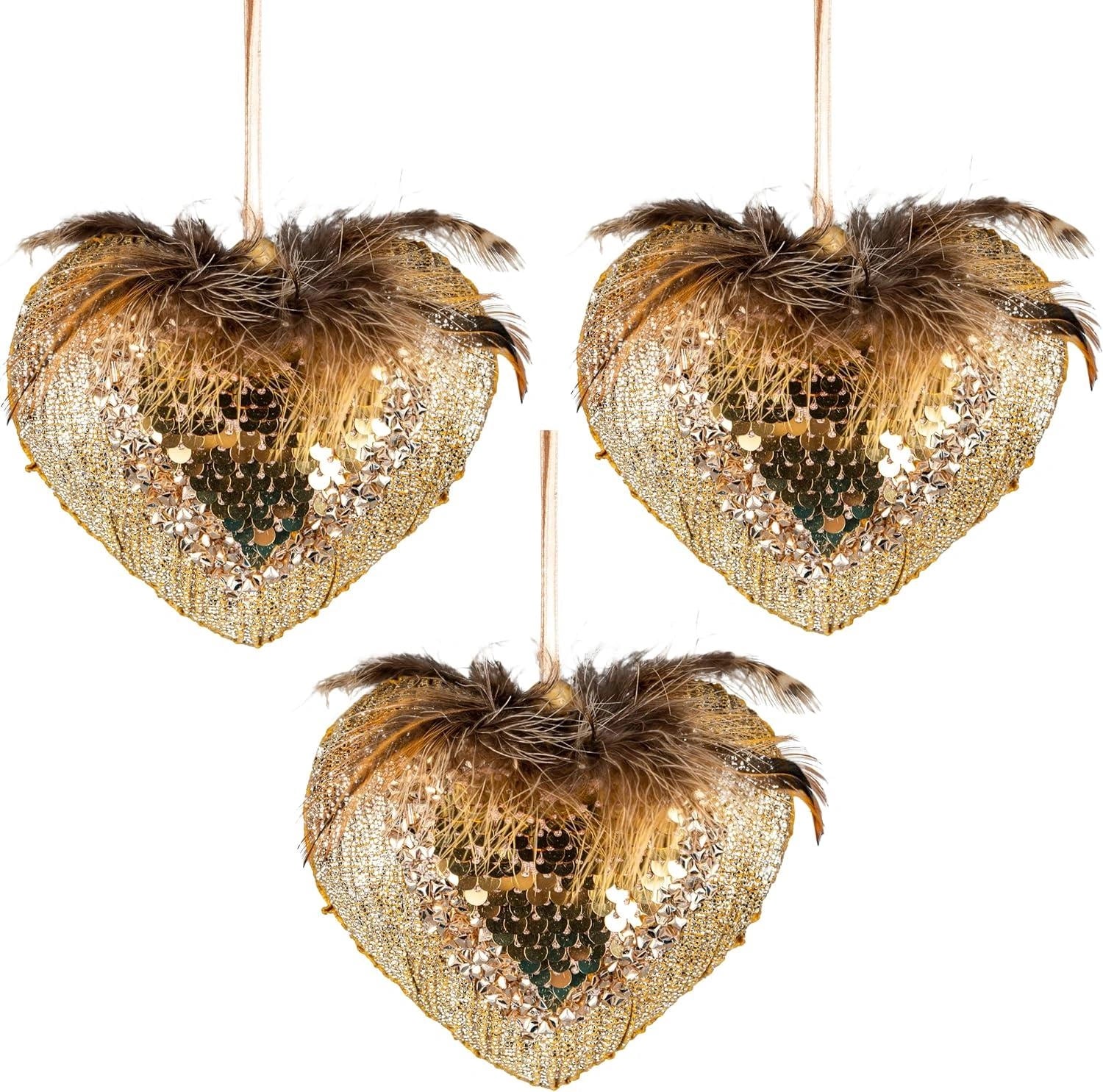 1X Christmas Hanging Ornaments Tree Pendants Heart Golden 10cm Xmas Decoration