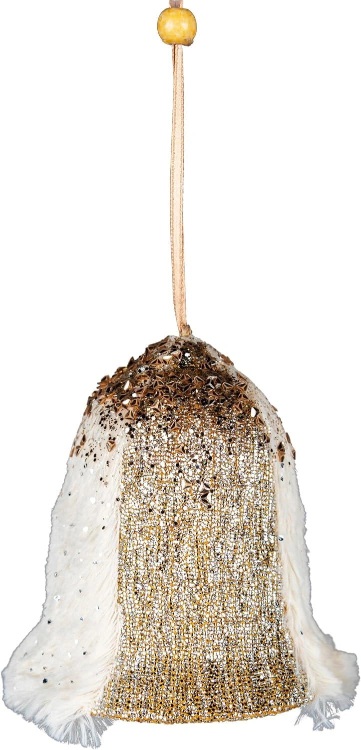 3X Christmas Hanging Ornaments Tree Pendant Santa Bell Gold 12cm Xmas Decoration