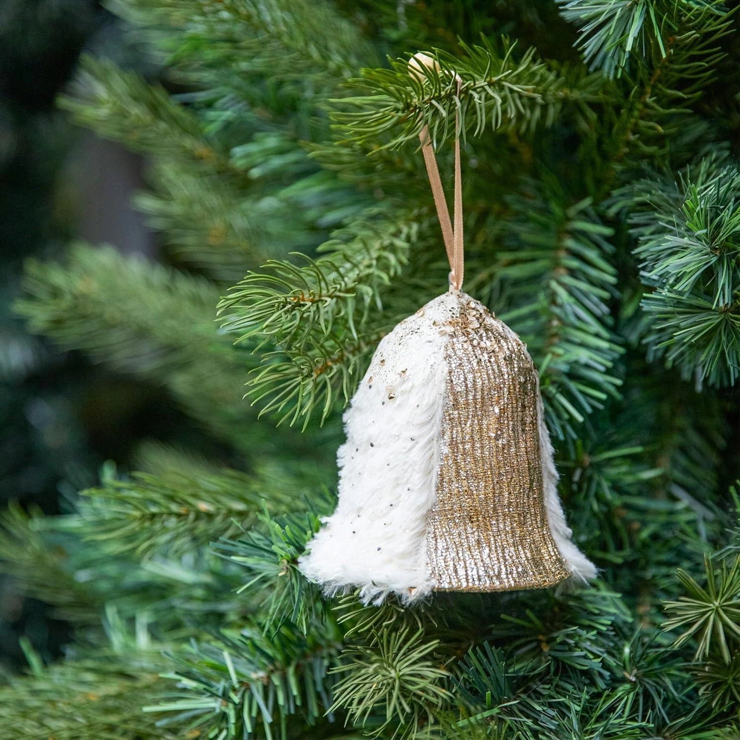 3X Christmas Hanging Ornaments Tree Pendant Santa Bell Gold 12cm Xmas Decoration