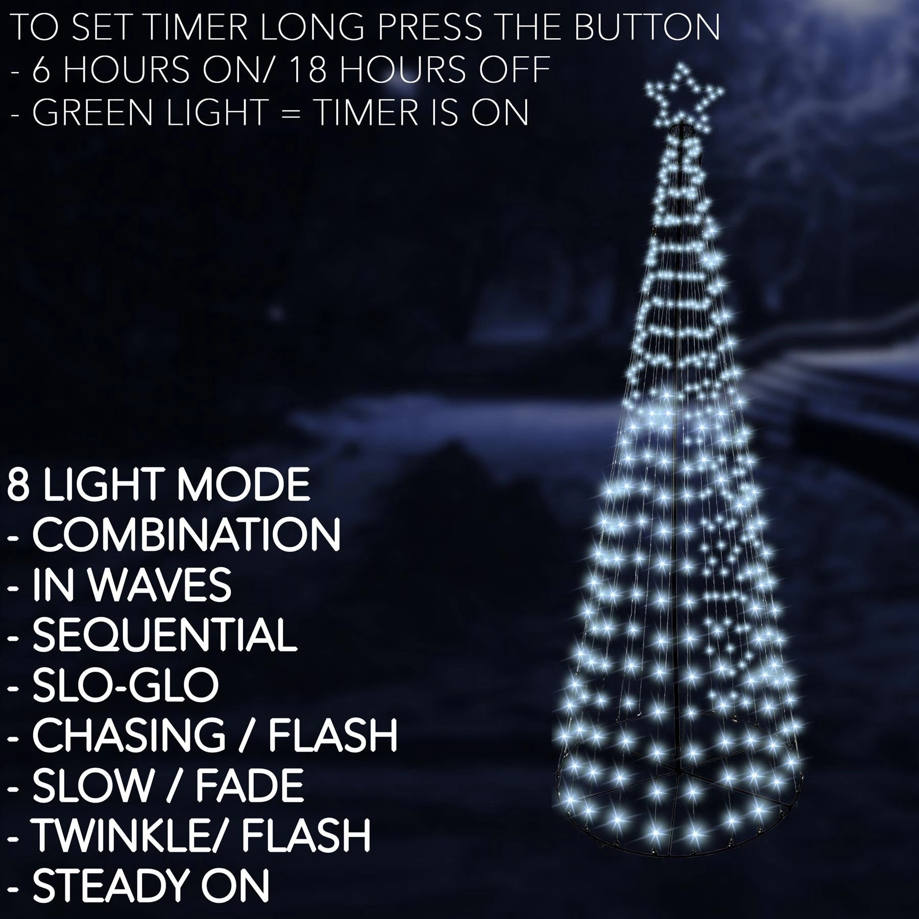 Christmas Cone Tree Maypole Star Topper Multifunction LED Lights Xmas Decor 6FT