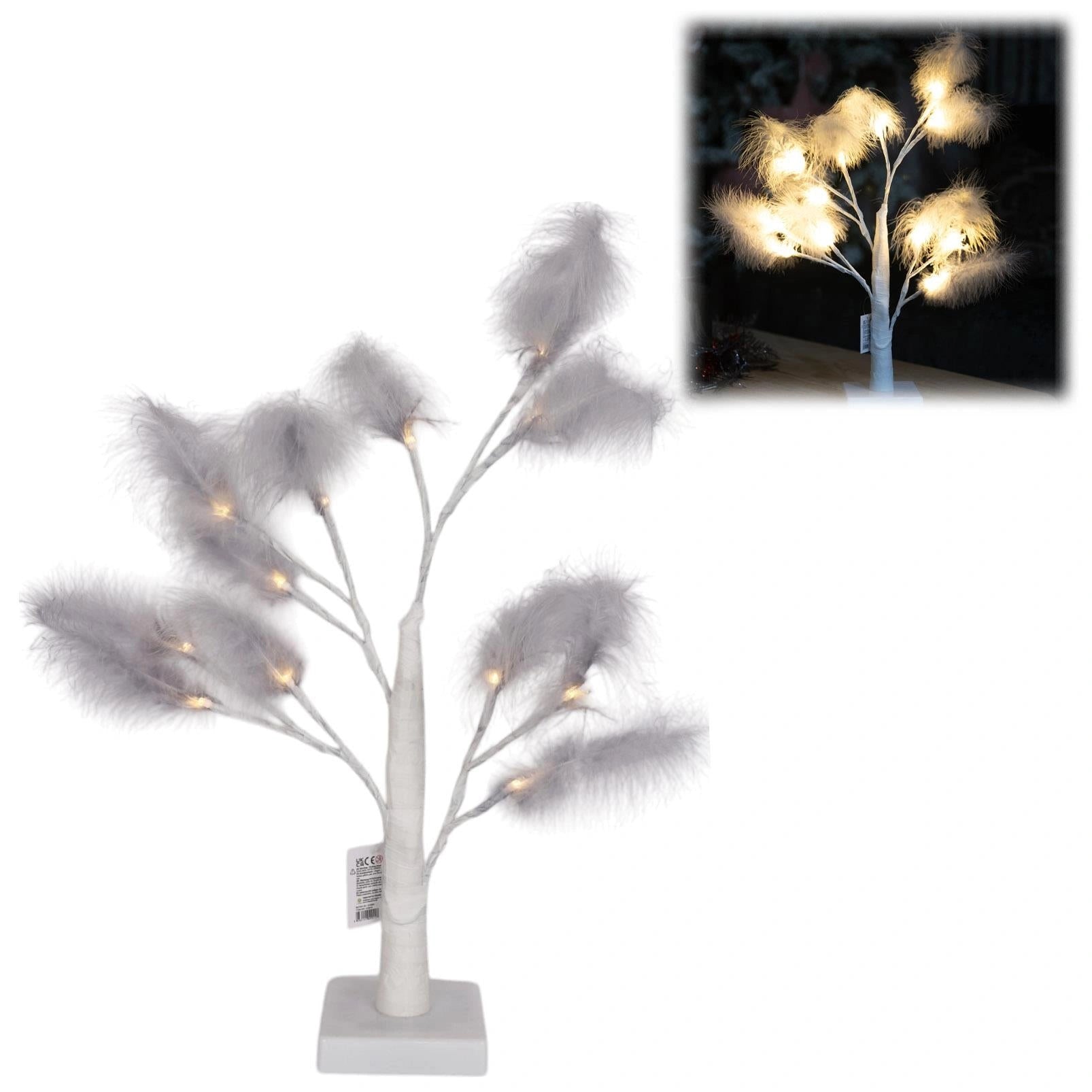 55cm Pampas Grey Feather Tree Pre-Lit Table Lamp B/O LED Christmas Decor 1PC