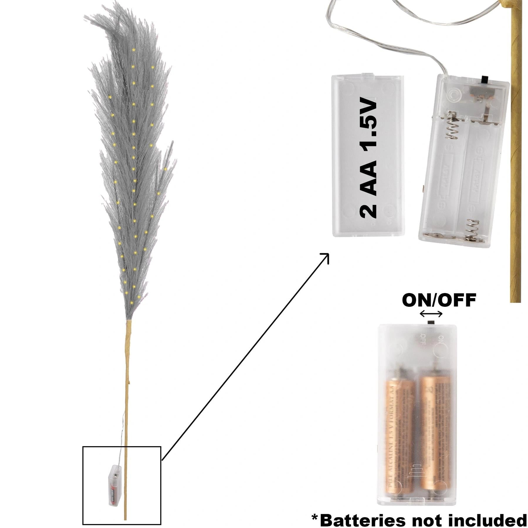 4Pcs 100Cm B/O Pampas Grass Grey W/ 30 Ww Leds