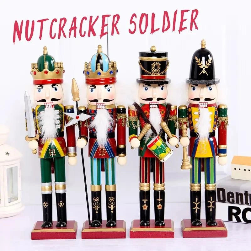 4Pcs Wooden Nutcrackers 38cm Christmas Figure Ornament Royal Military Xmas Decor