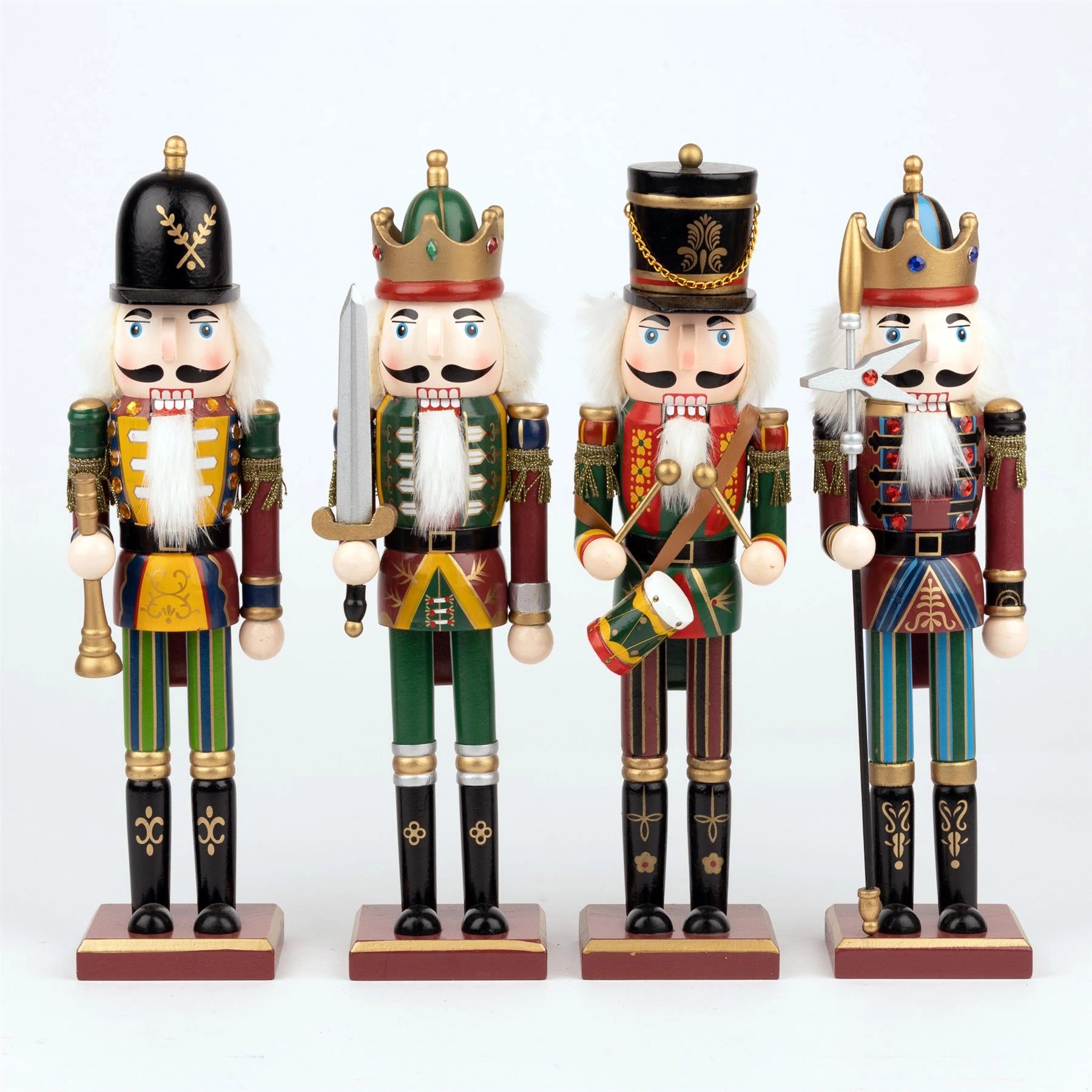 4Pcs Wooden Nutcrackers 38cm Christmas Figure Ornament Royal Military Xmas Decor