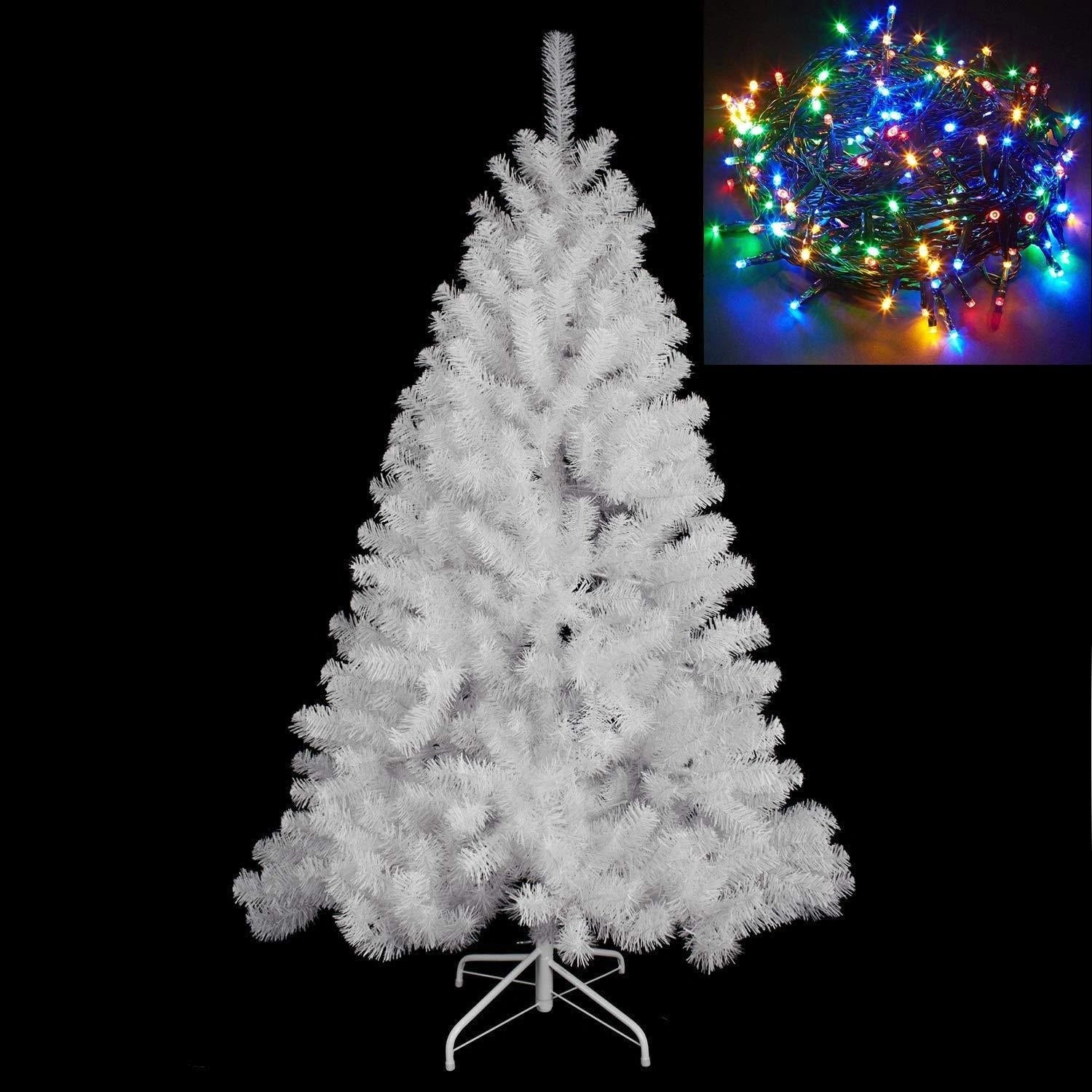 White Christmas Tree Home Decorations Size 5Ft / 150Cm / With 300 Multicolour Led Lights (Separate)