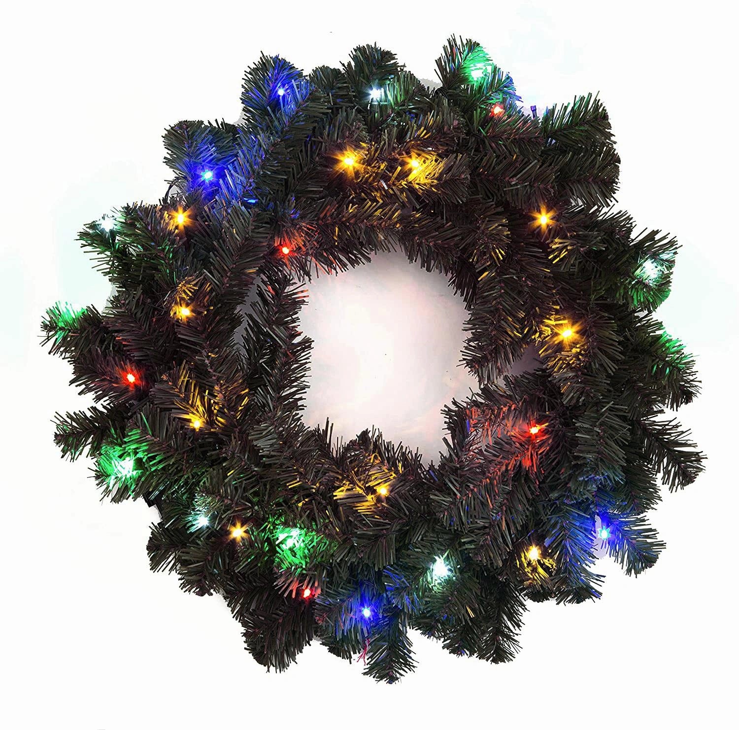 Black Christmas Wreath Pre Lit Artificial Bushy Wall Door XMAS Home Decor 55CM