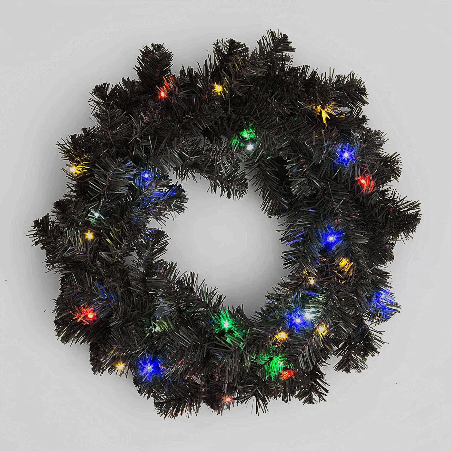 Black Christmas Wreath Pre Lit Artificial Bushy Wall Door XMAS Home Decor 55CM