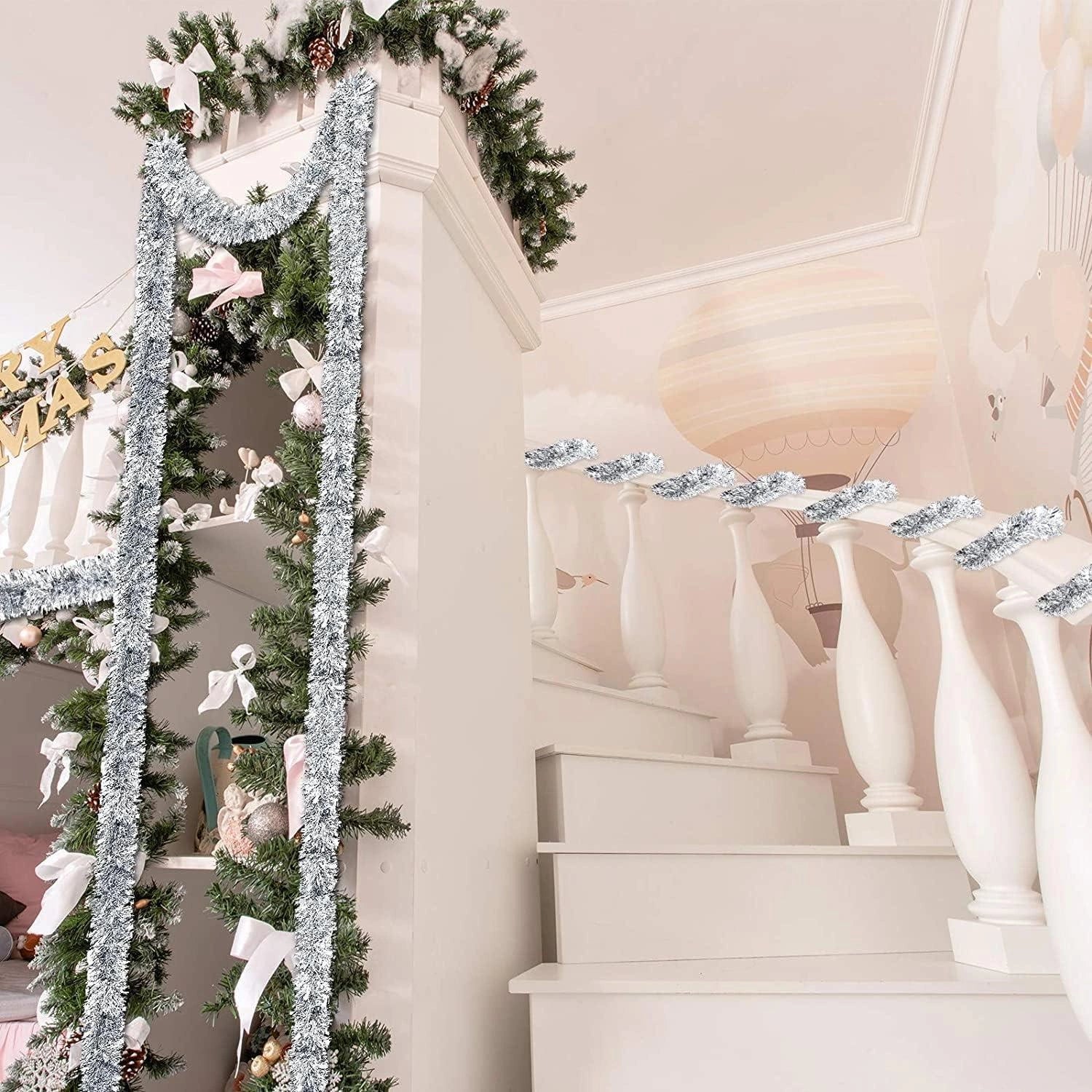 White Silver Thick Chunky Christmas Tree Tinsel Garland Home Decoration 96pcs