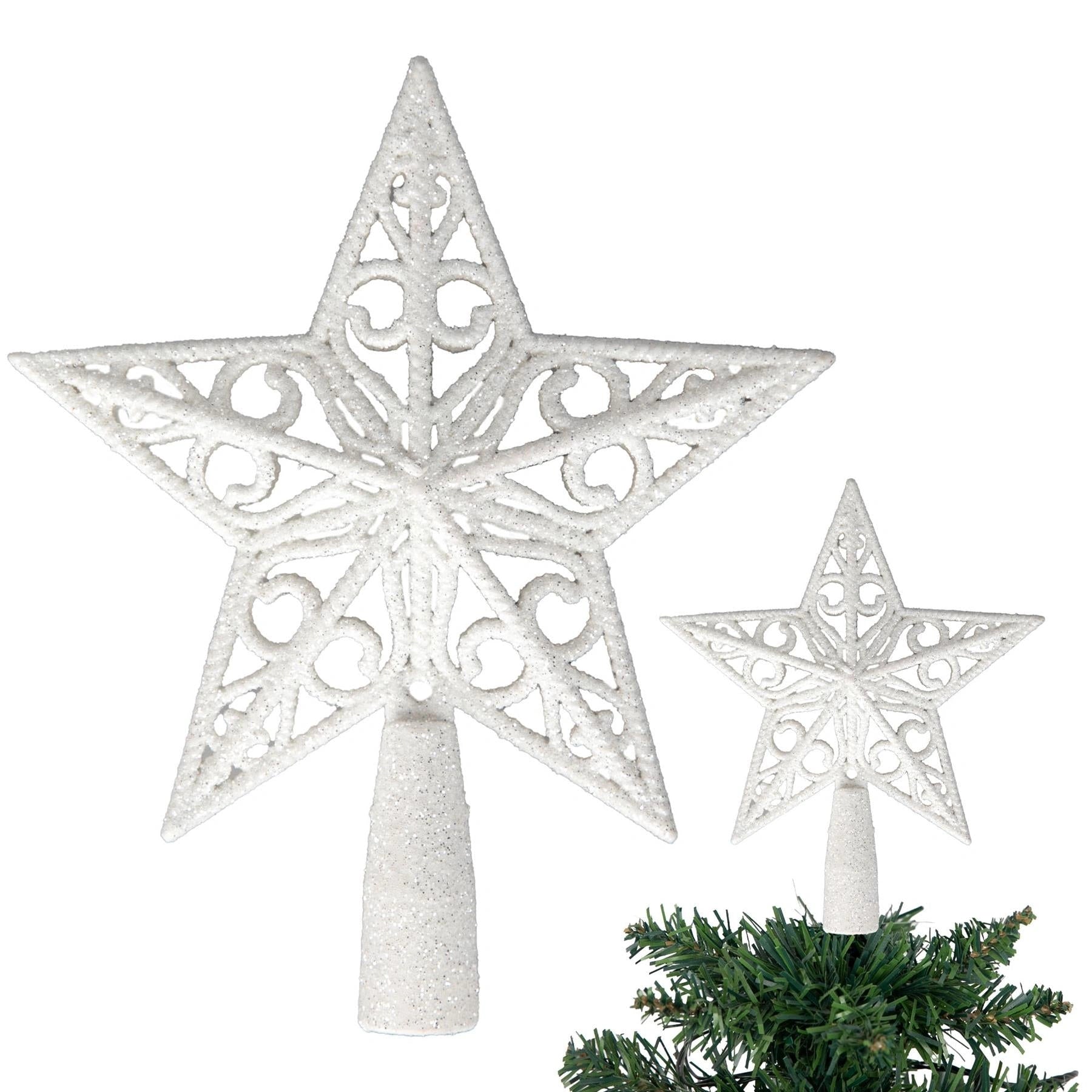 Christmas Star Tree Topper White Glitter Crown Xmas Tree Ornaments Decor 14.5cm