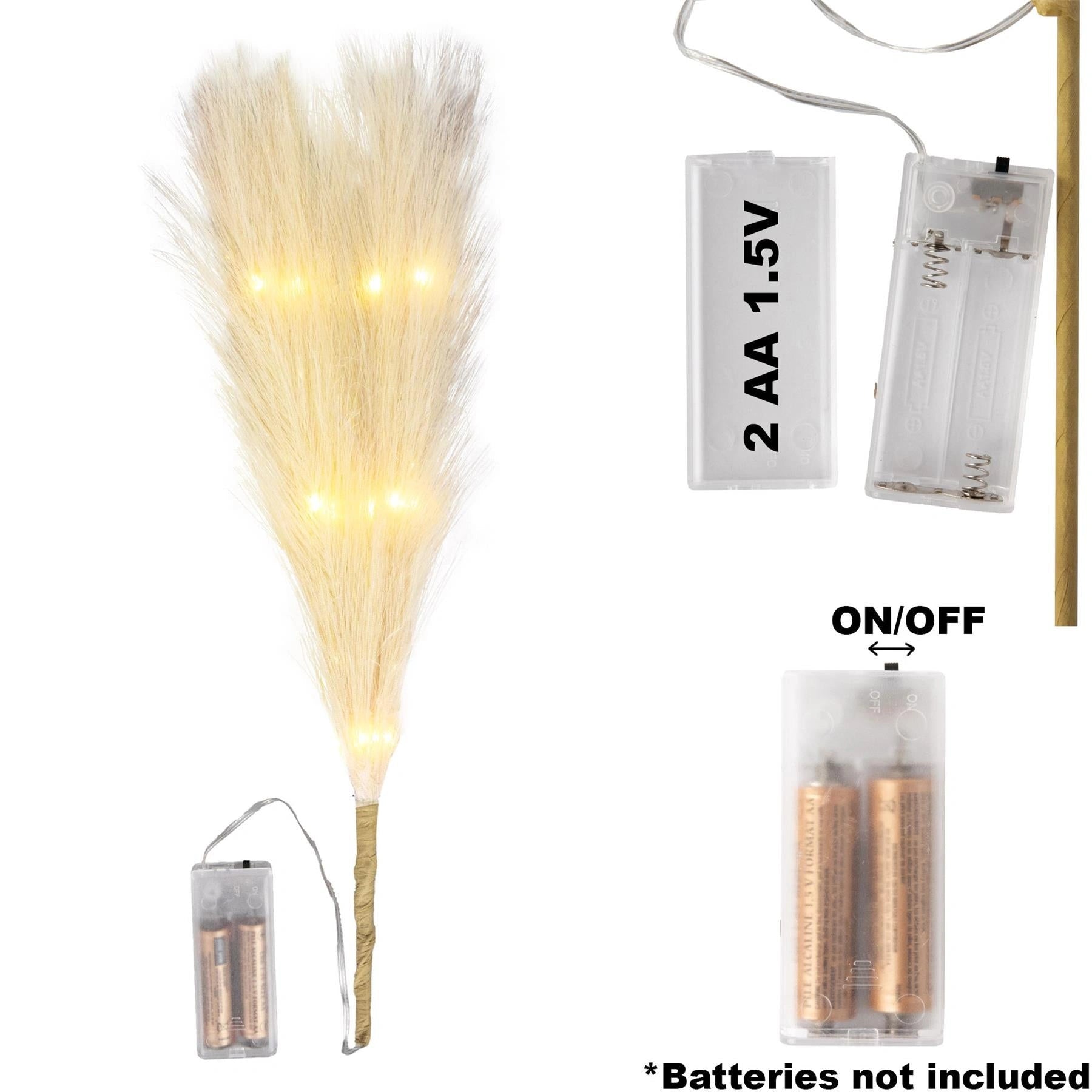 2Pcs 45Cm B/O Pampas Grass Cream W/ 15 Ww Leds
