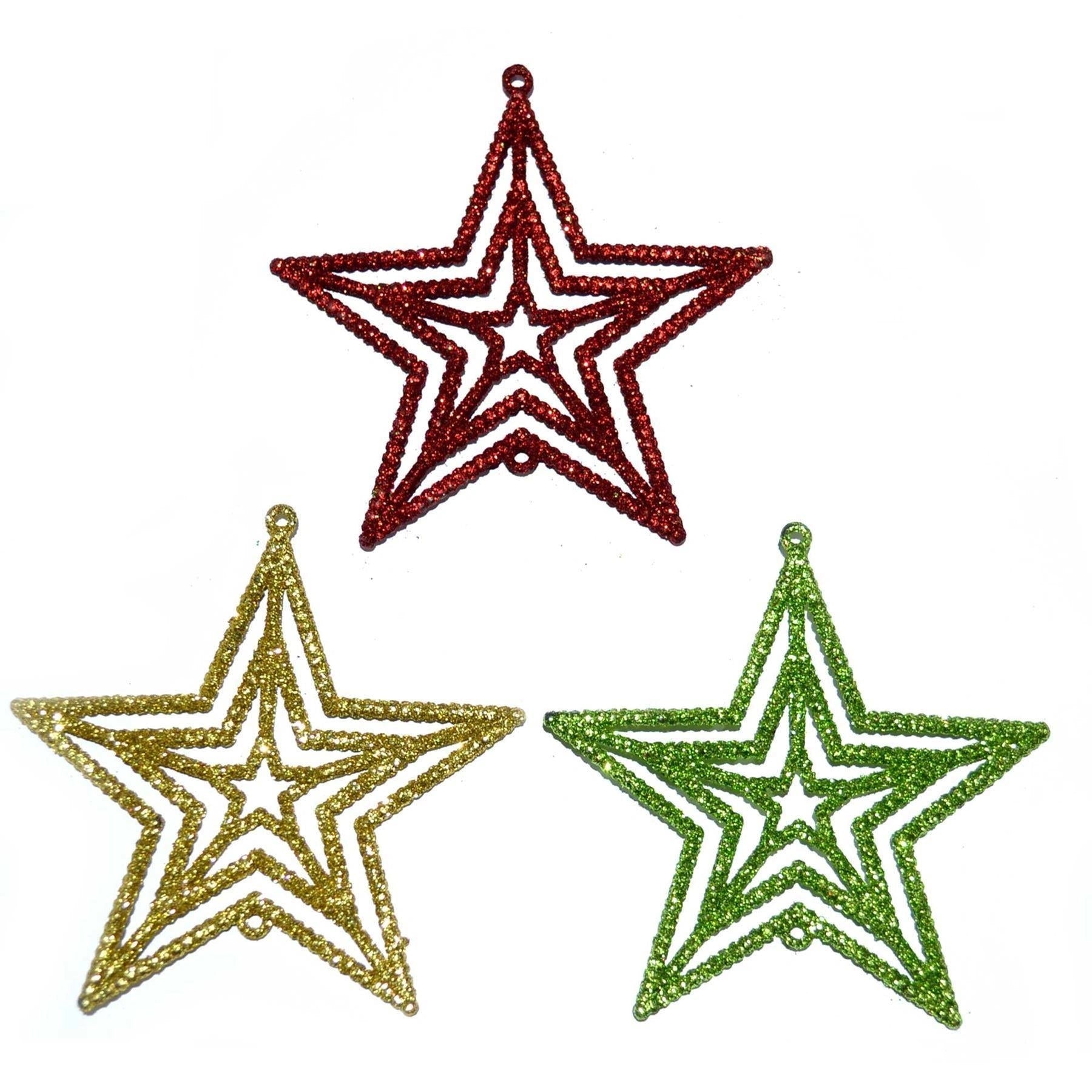 3Pcs Glitter Stars Christmas Tree Decoration Xmas Party Hanging Ornament Decor