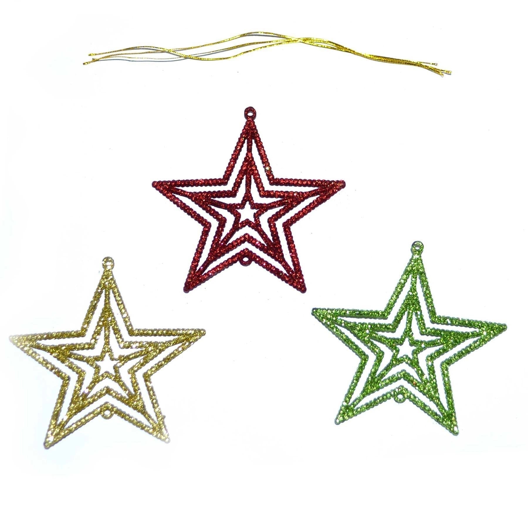 3Pcs Glitter Stars Christmas Tree Decoration Xmas Party Hanging Ornament Decor
