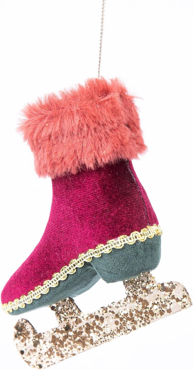 3XChristmas Hanging Ornament Tree Pendant Burgundy IceSkate Boot 12cm Xmas Decor
