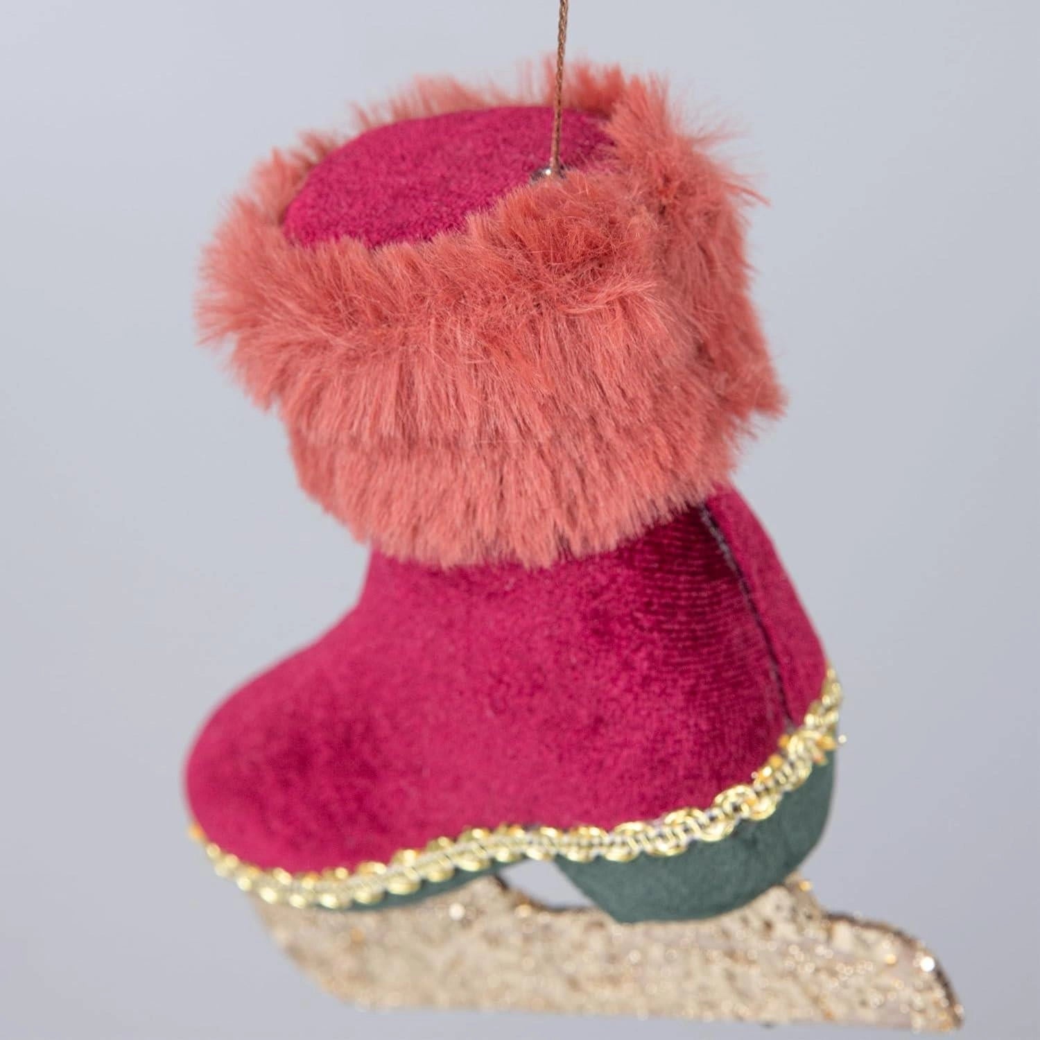 3XChristmas Hanging Ornament Tree Pendant Burgundy IceSkate Boot 12cm Xmas Decor