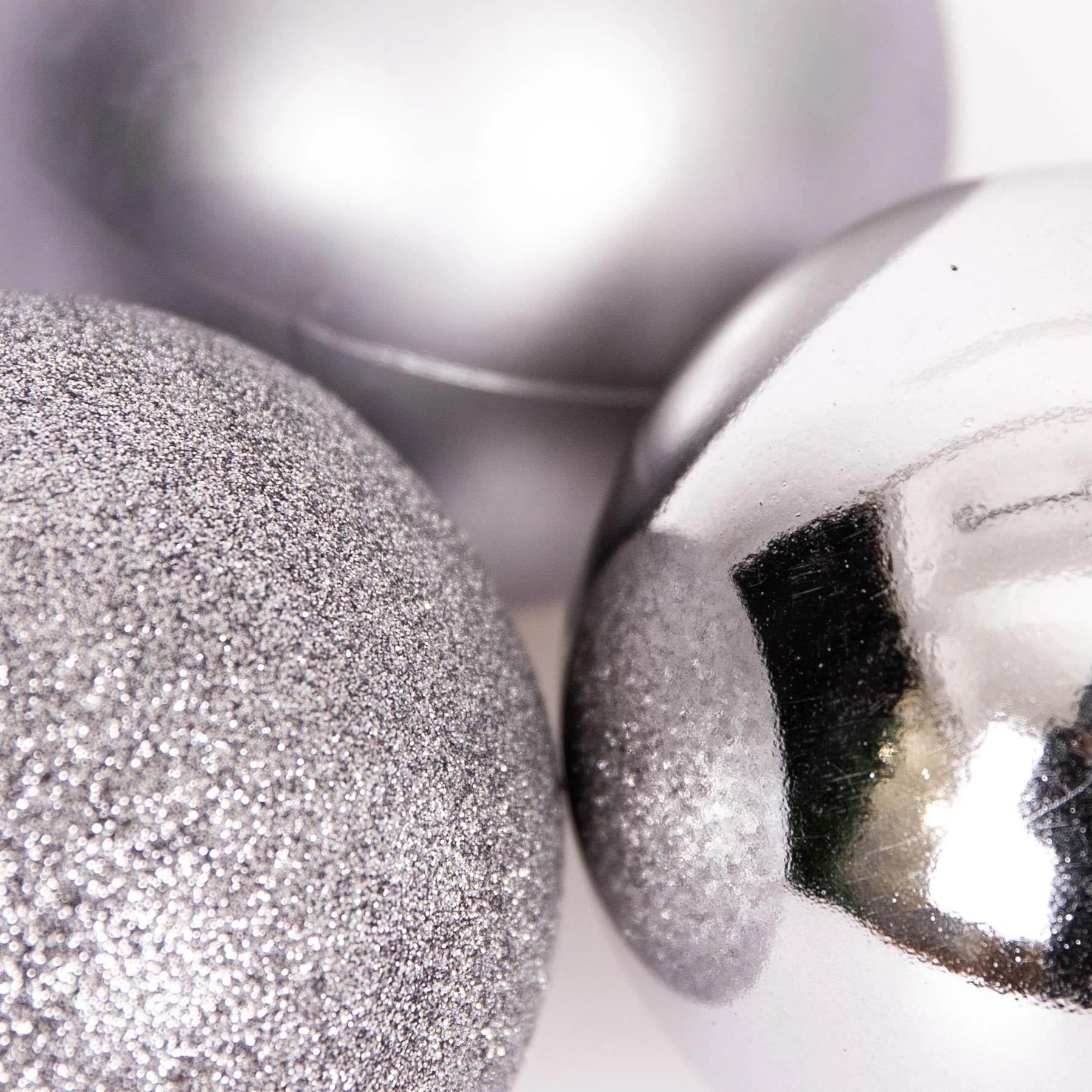 6 Mid Grey Christmas Baubles -Glitter Matte Shiny Finish 10cm Festive Decoration