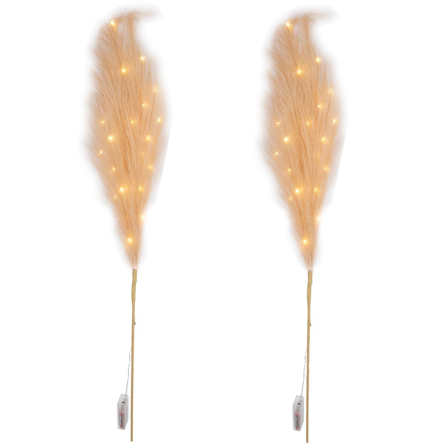 4 Pampas Grass Stem Feather Christmas Table Decor PreLit LED B/O Champagne 100cm