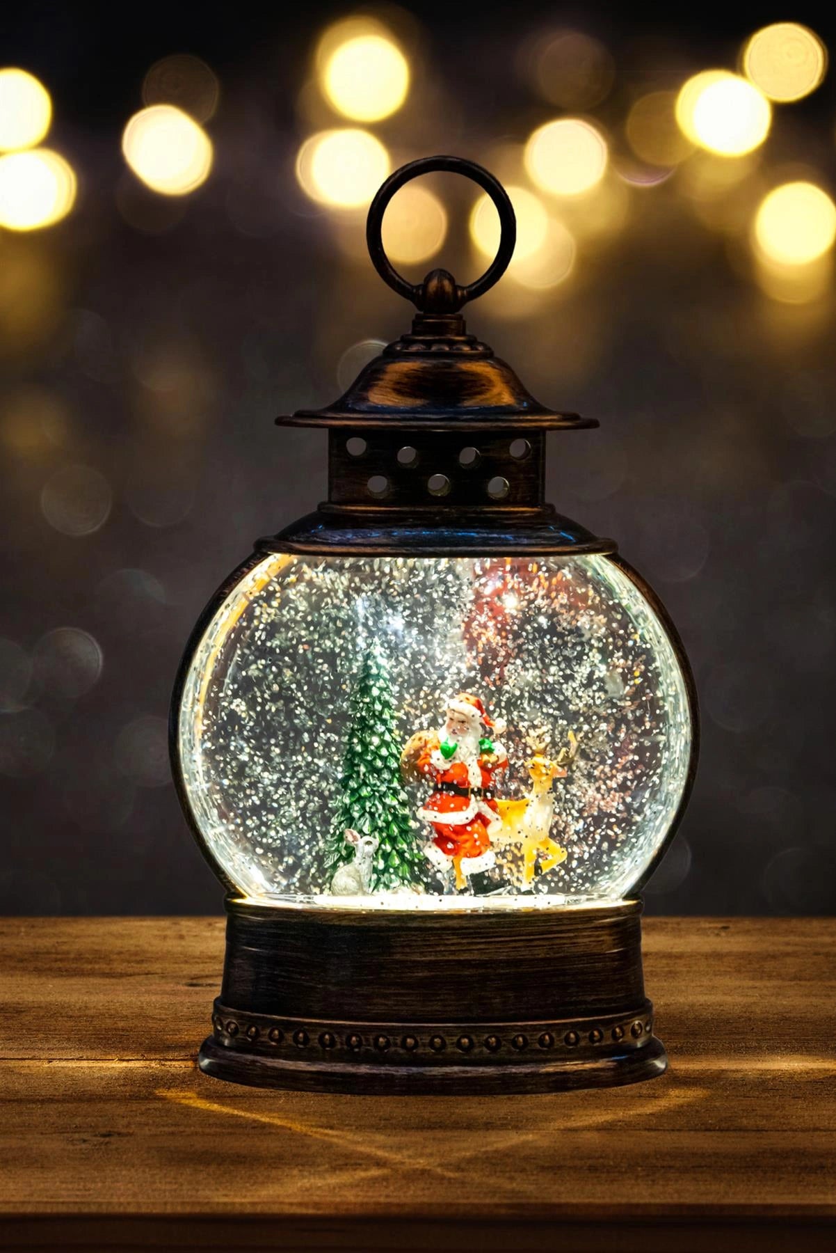 Christmas Lantern Santa Scene Globe Musical Glittering Light Up Xmas Home Decor