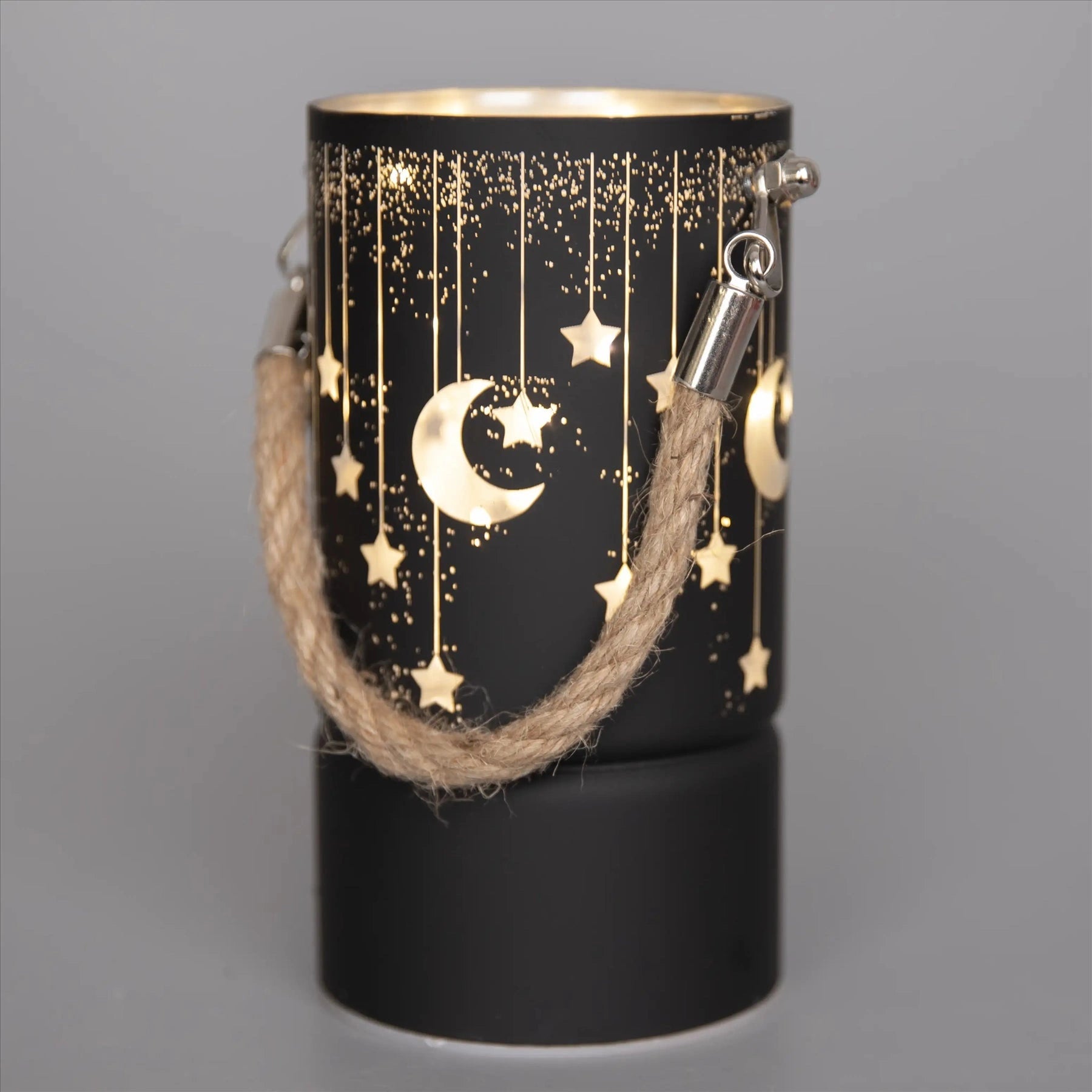 22Cm Christmas Decorated Jar Led Black Glass Vase / Moon / Stars