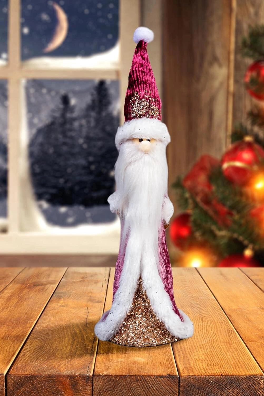 34cm Burgundy Christmas Santa Centerpiece Figure Tabletop Window Xmas Home Decor