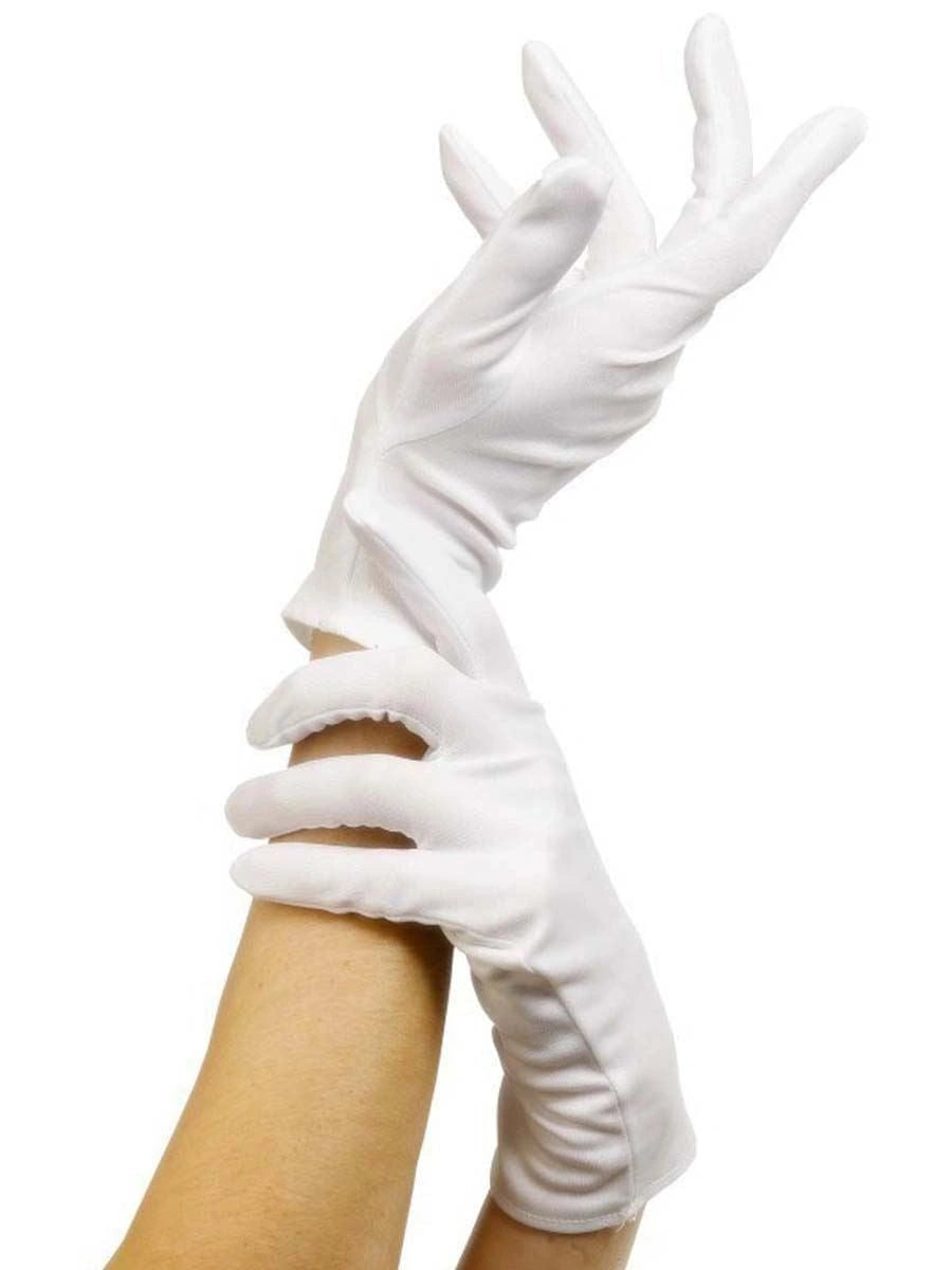 Pairs Ladies Men White Short Santa Gloves Captain Clown Magician Fancy Dress