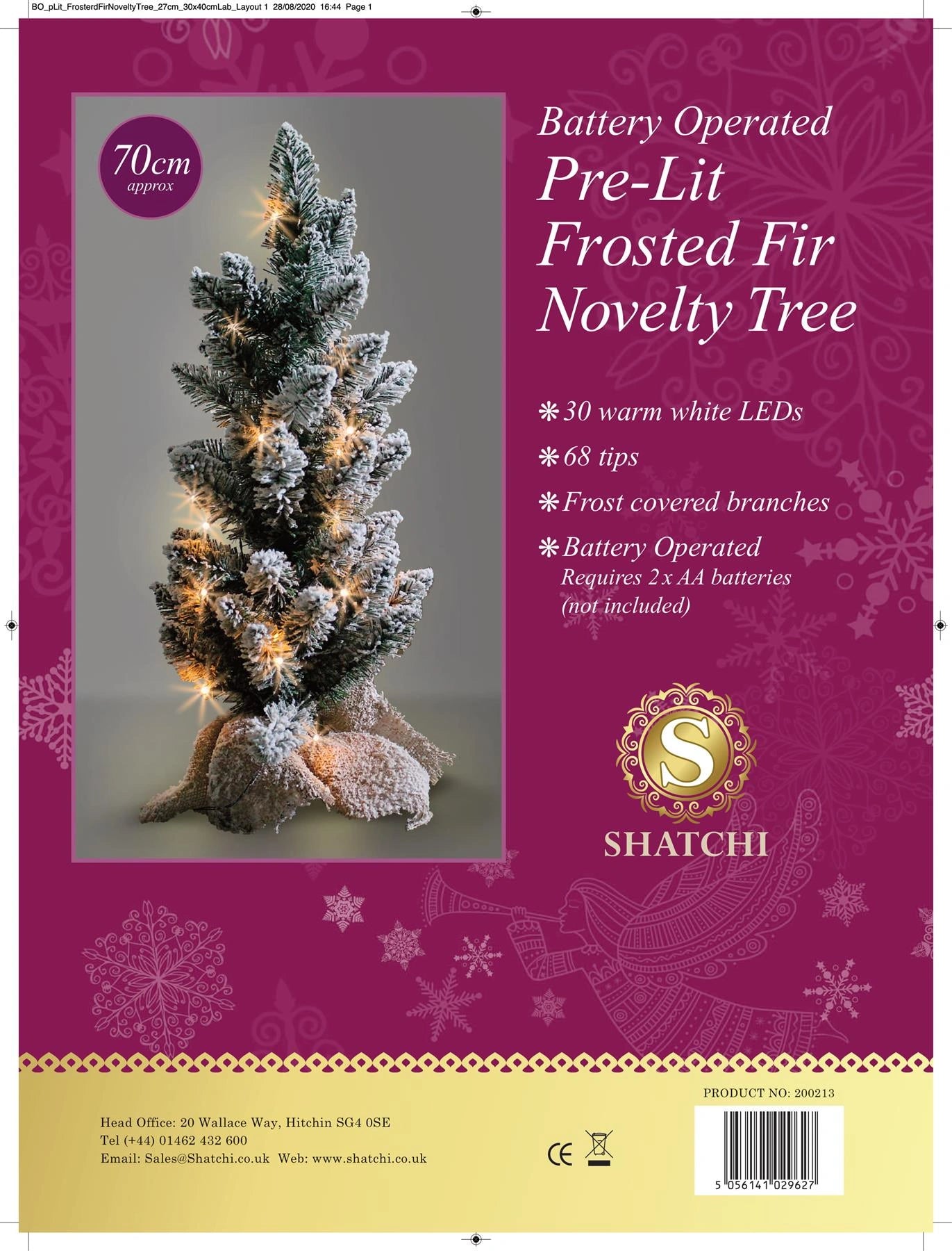 Christmas Tree Tabletop Decorations Snow Flocked Pre-Lit Warm White LEDs 70cm