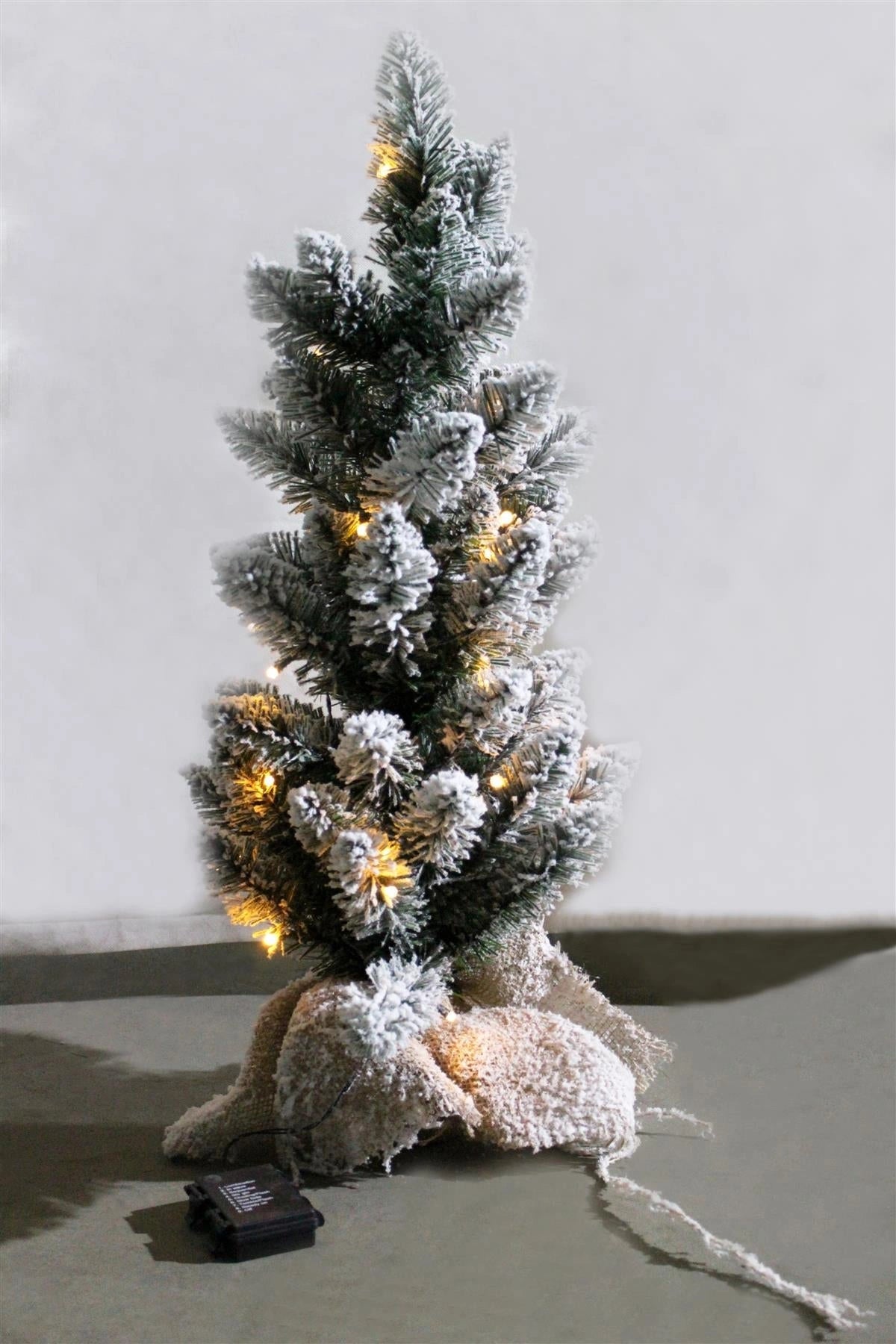 Christmas Tree Tabletop Decorations Snow Flocked Pre-Lit Warm White LEDs 70cm