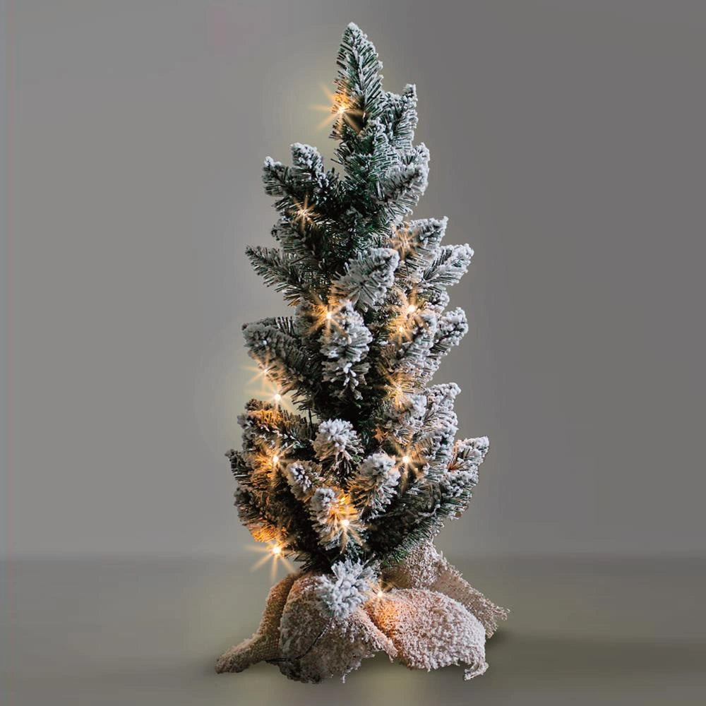 Christmas Tree Tabletop Decorations Snow Flocked Pre-Lit Warm White LEDs 70cm