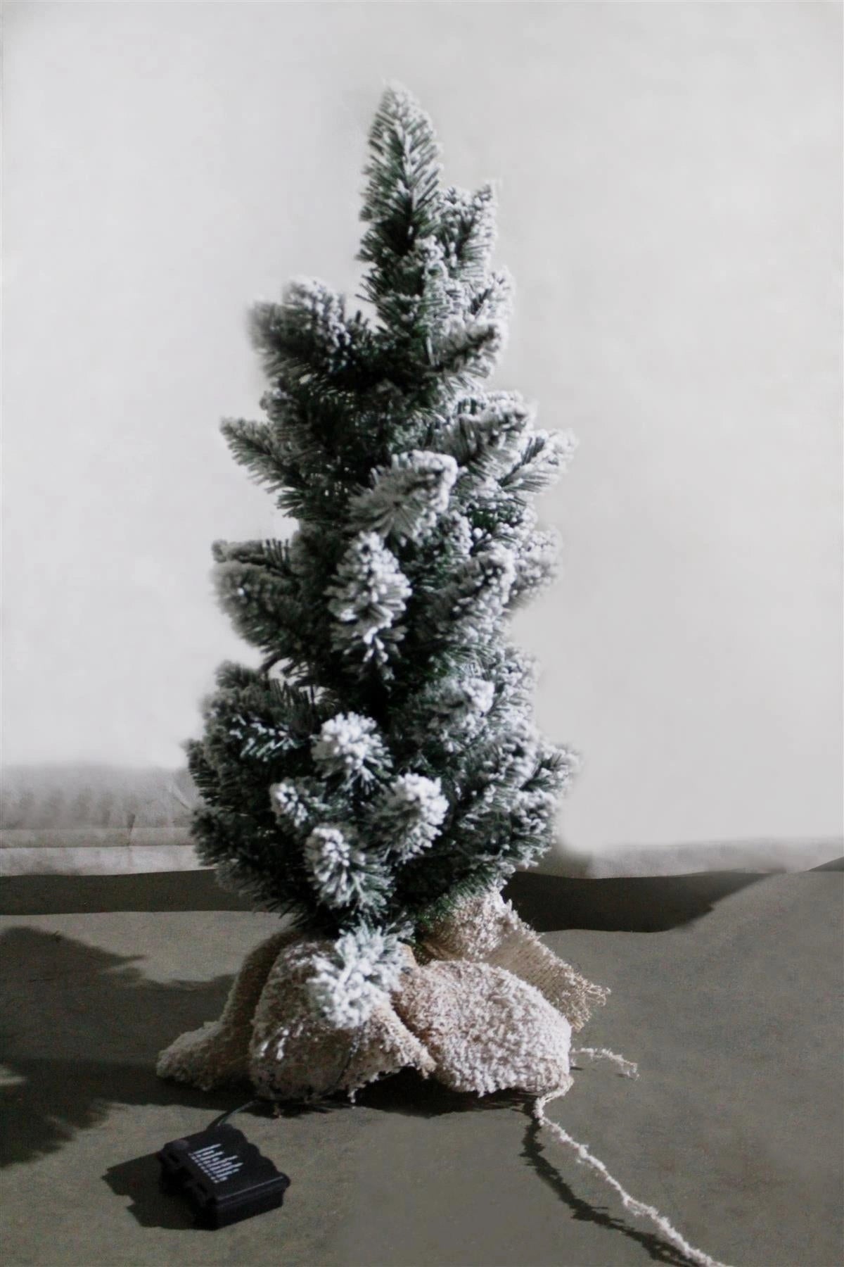 70Cm Pre-Lit Warm White Leds Snow Flocked Tabltop Christmas Tree