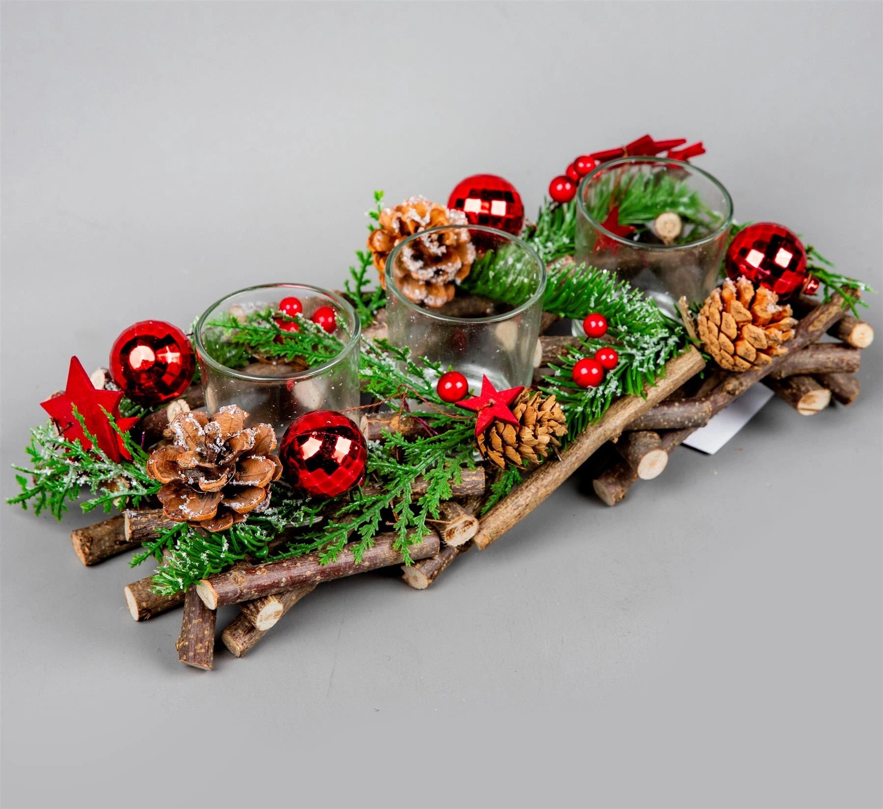 28cm Candle Holder Triple Wooden Twig Christmas Tabletop Tealight Xmas HomeDecor