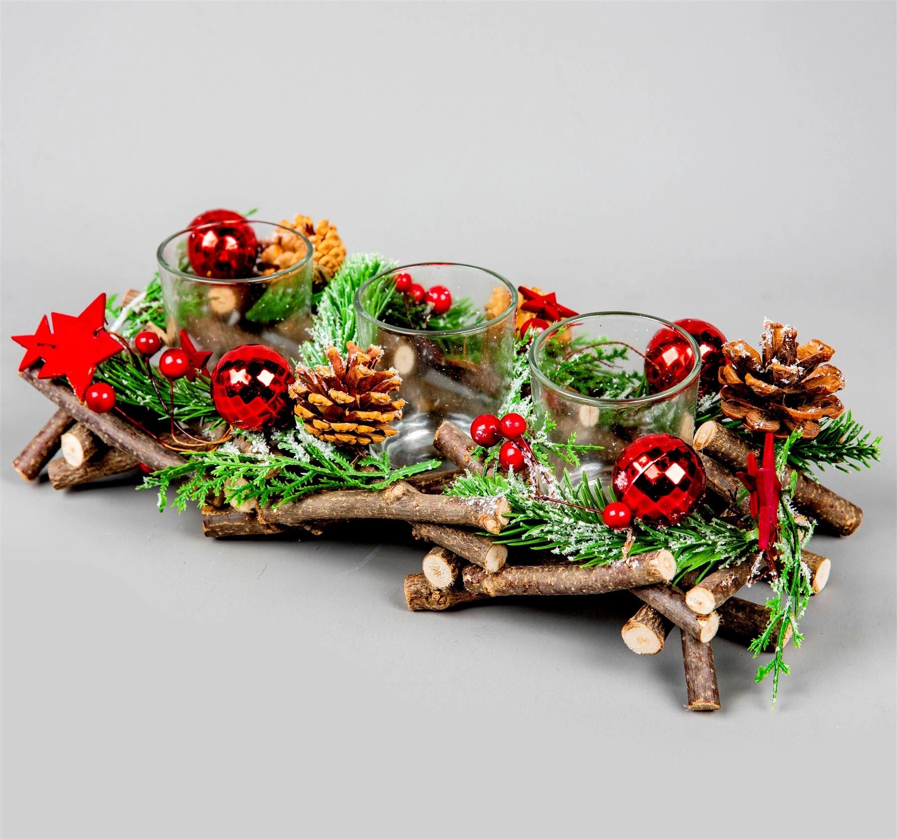 28cm Candle Holder Triple Wooden Twig Christmas Tabletop Tealight Xmas HomeDecor