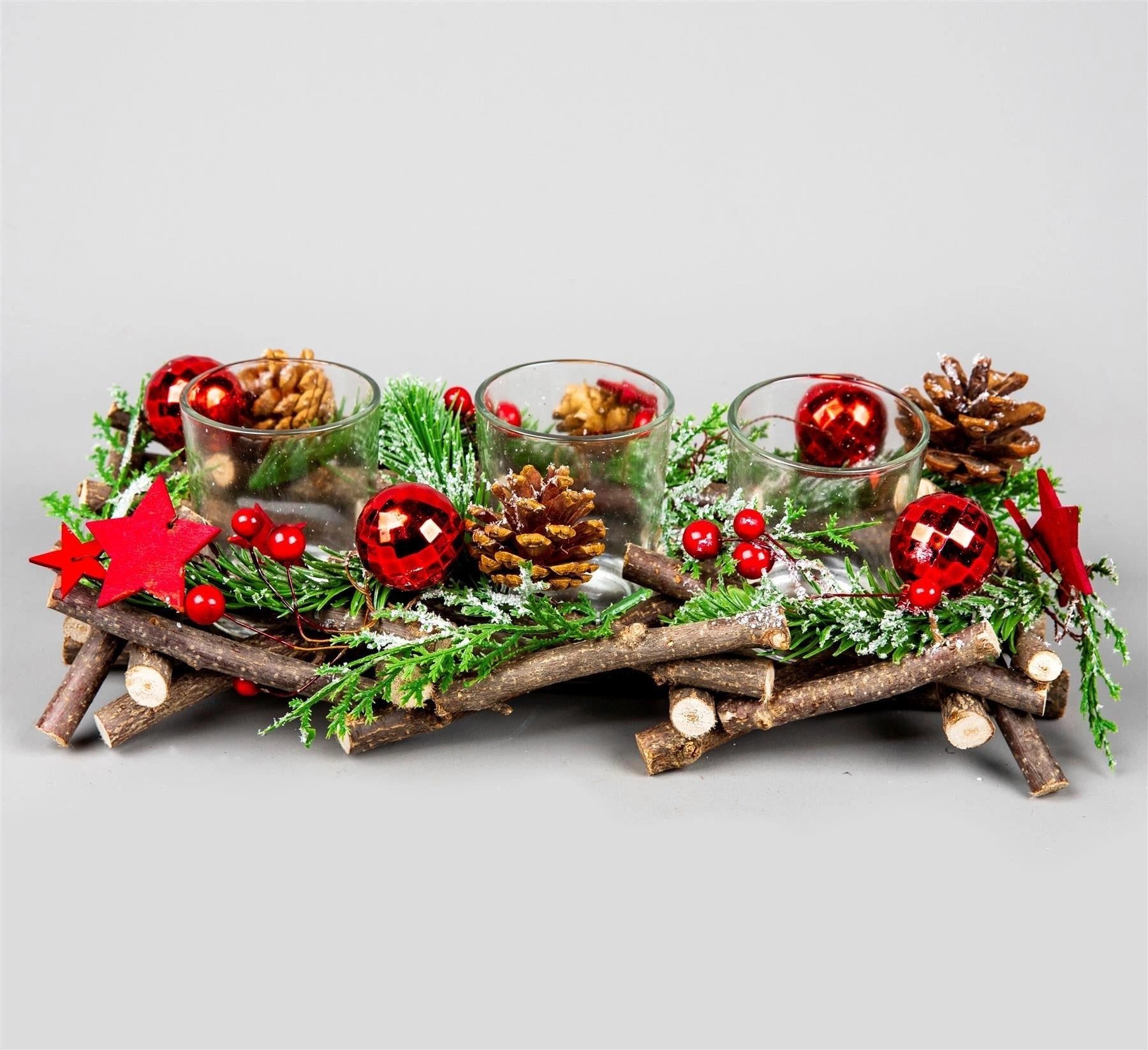 28Cm Twig Triple Candle Holder Red