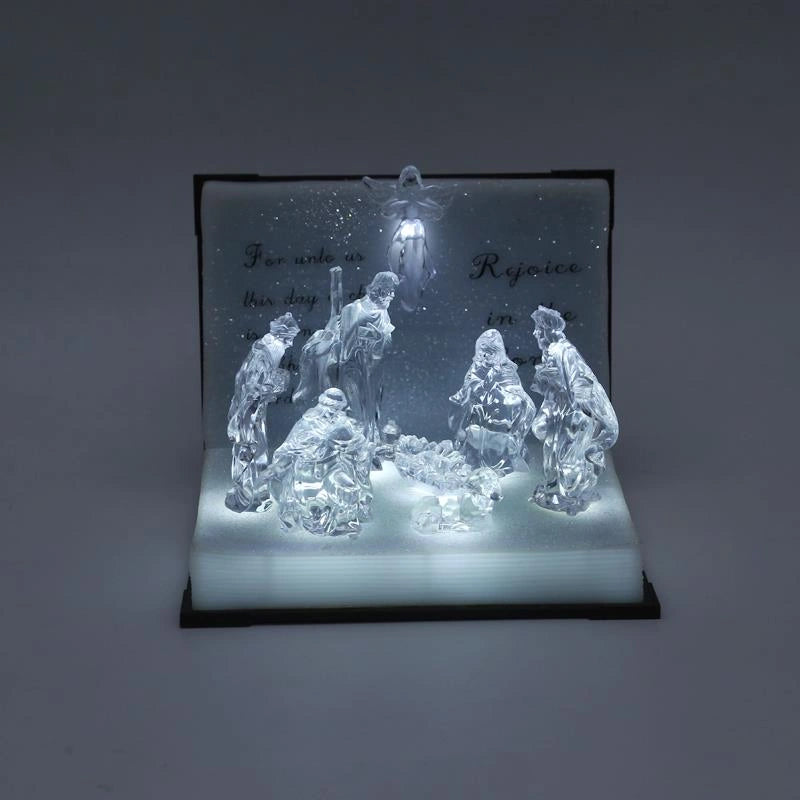 Crystal Nativity Scene Traditional Musical 3D LED Open Book Christmas Decoration