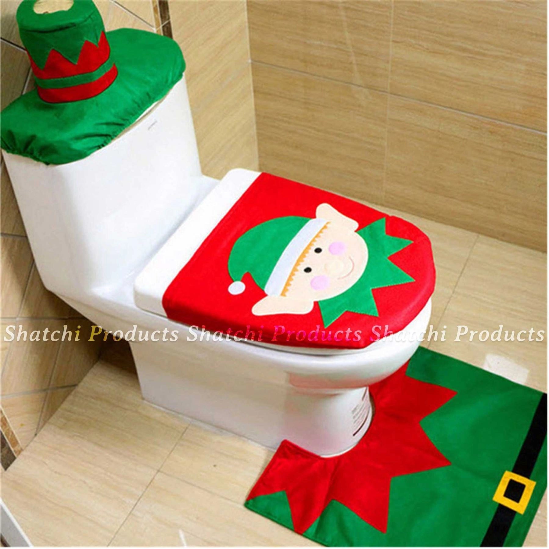 Christmas Elf Toilet Seat Covers Mat Rug Xmas Party Supply Novelty Home Decor