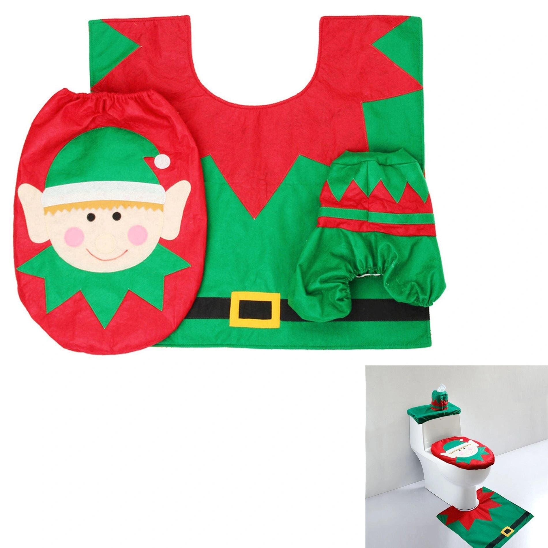 Christmas Elf Toilet Seat Covers Mat Rug Xmas Party Supply Novelty Home Decor