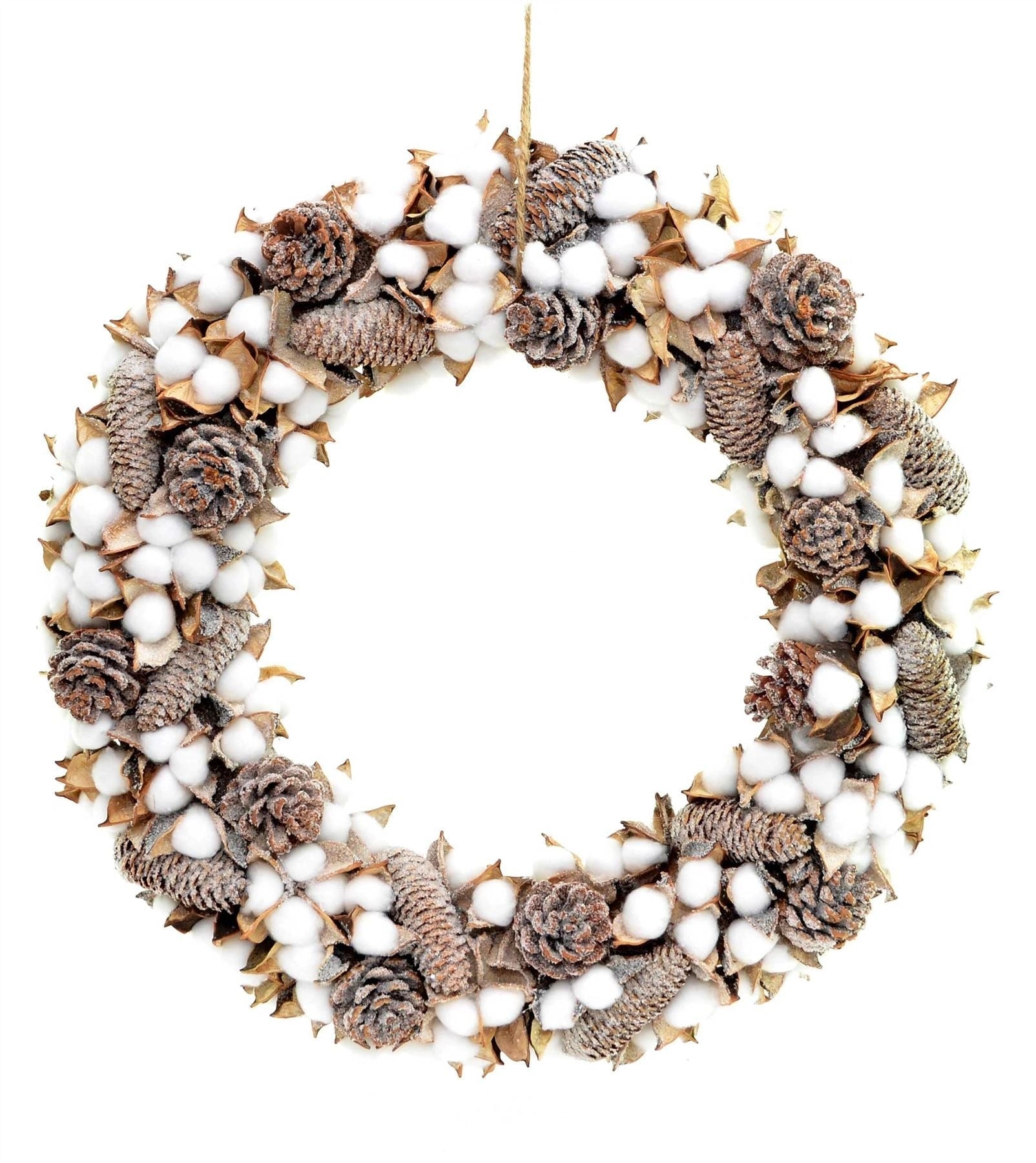 38Cm Christmas Cotton Wreath Pine Cones Vintage Xmas Home Decor