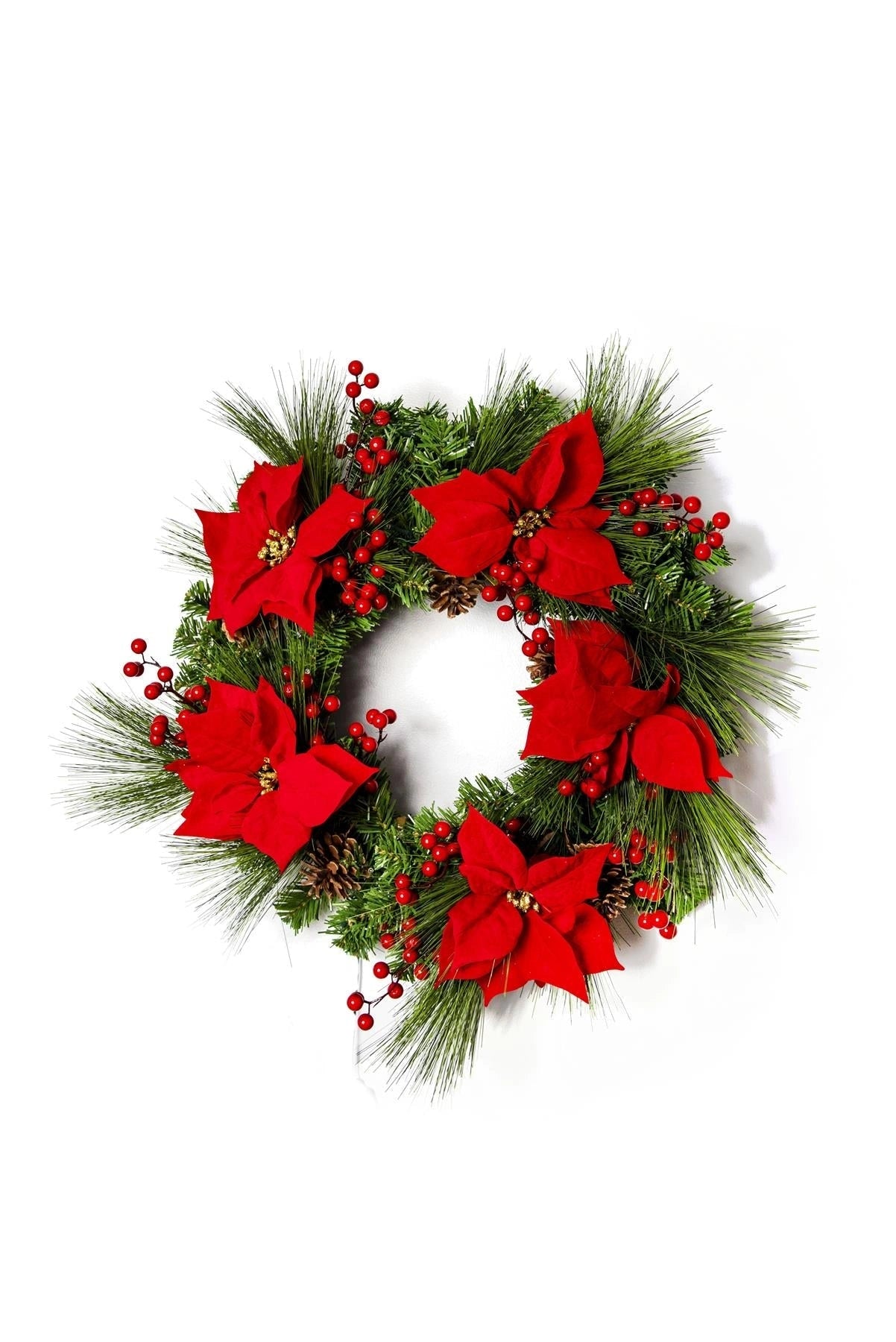 60cm Christmas Wreath Pre Lit Red Berries Door Wall Home Xmas Hanging Ornaments