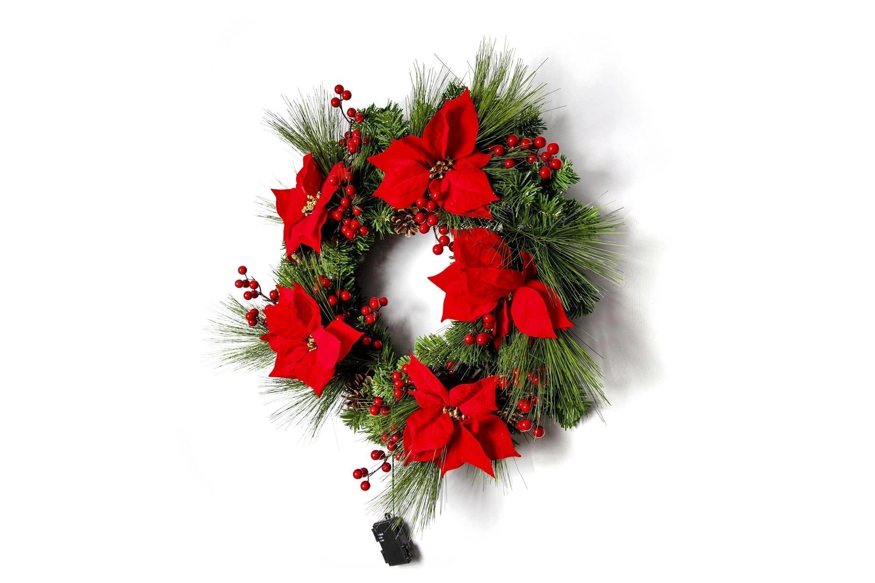 60Cm B/O Pre Lit Red Poinsettia Wreath With 50 Ww Leds