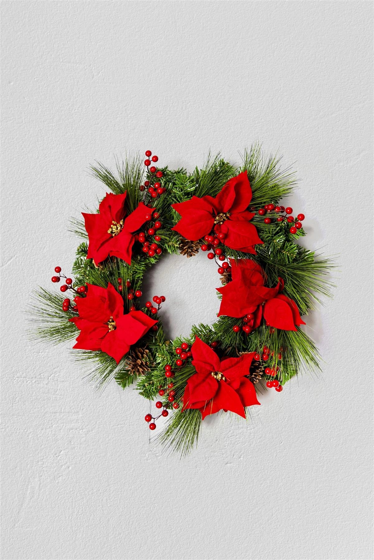 60cm Christmas Wreath Pre Lit Red Berries Door Wall Home Xmas Hanging Ornaments
