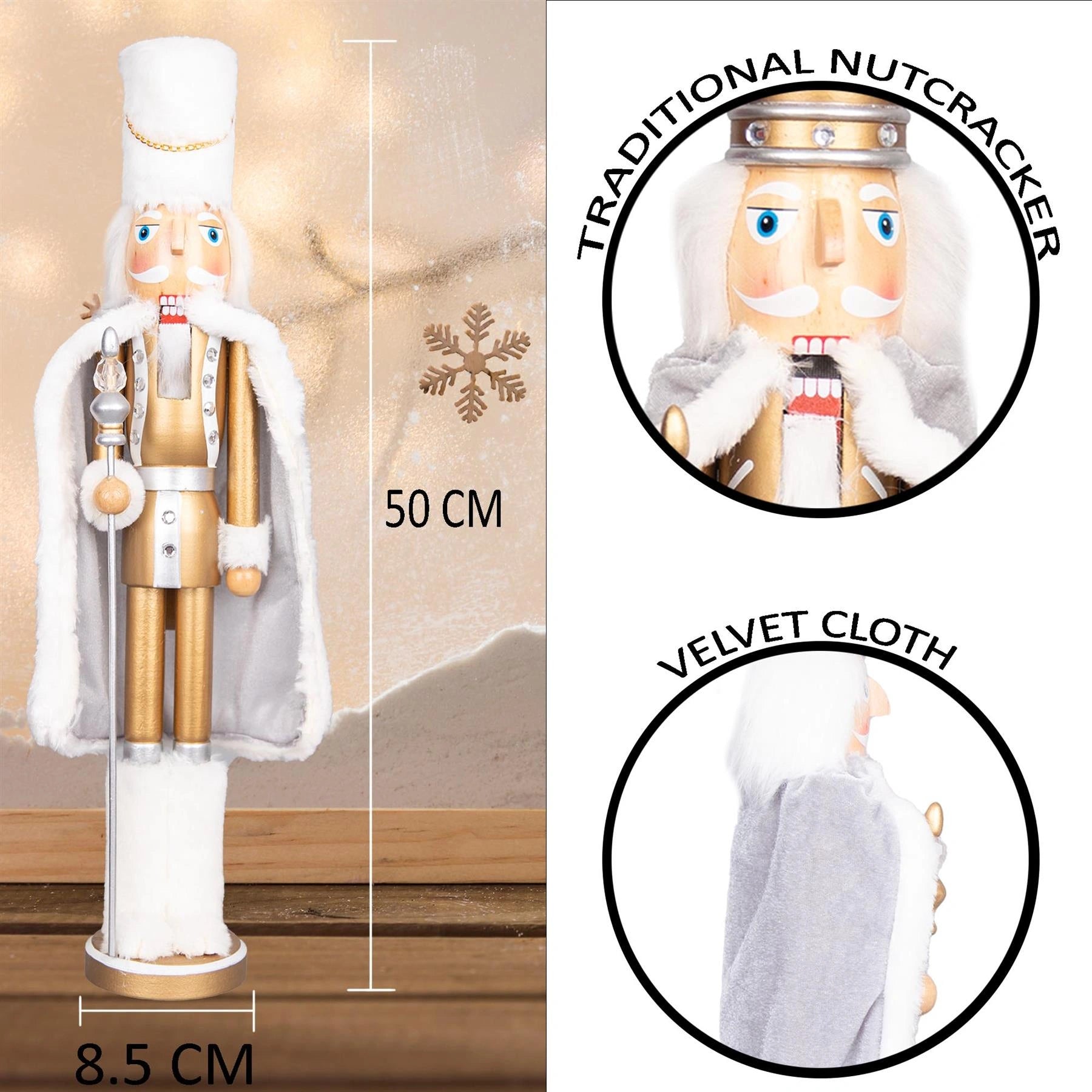 Christmas Nutcrackers Decoration Wooden 50cm Figures Xmas Ornament Any One Gold