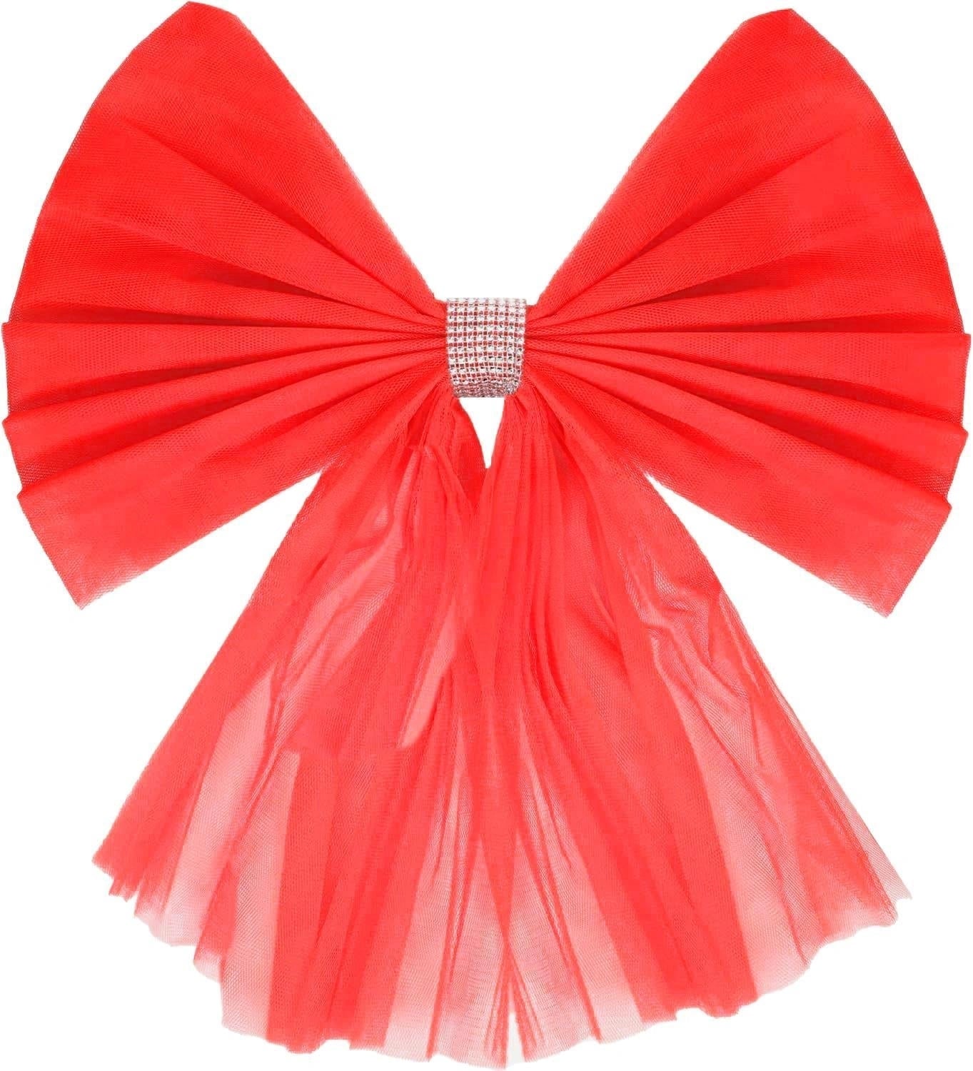 2PCS Giant Christmas Bow Red Organza Front Door Wedding Festive Xmas Decor 7.5m