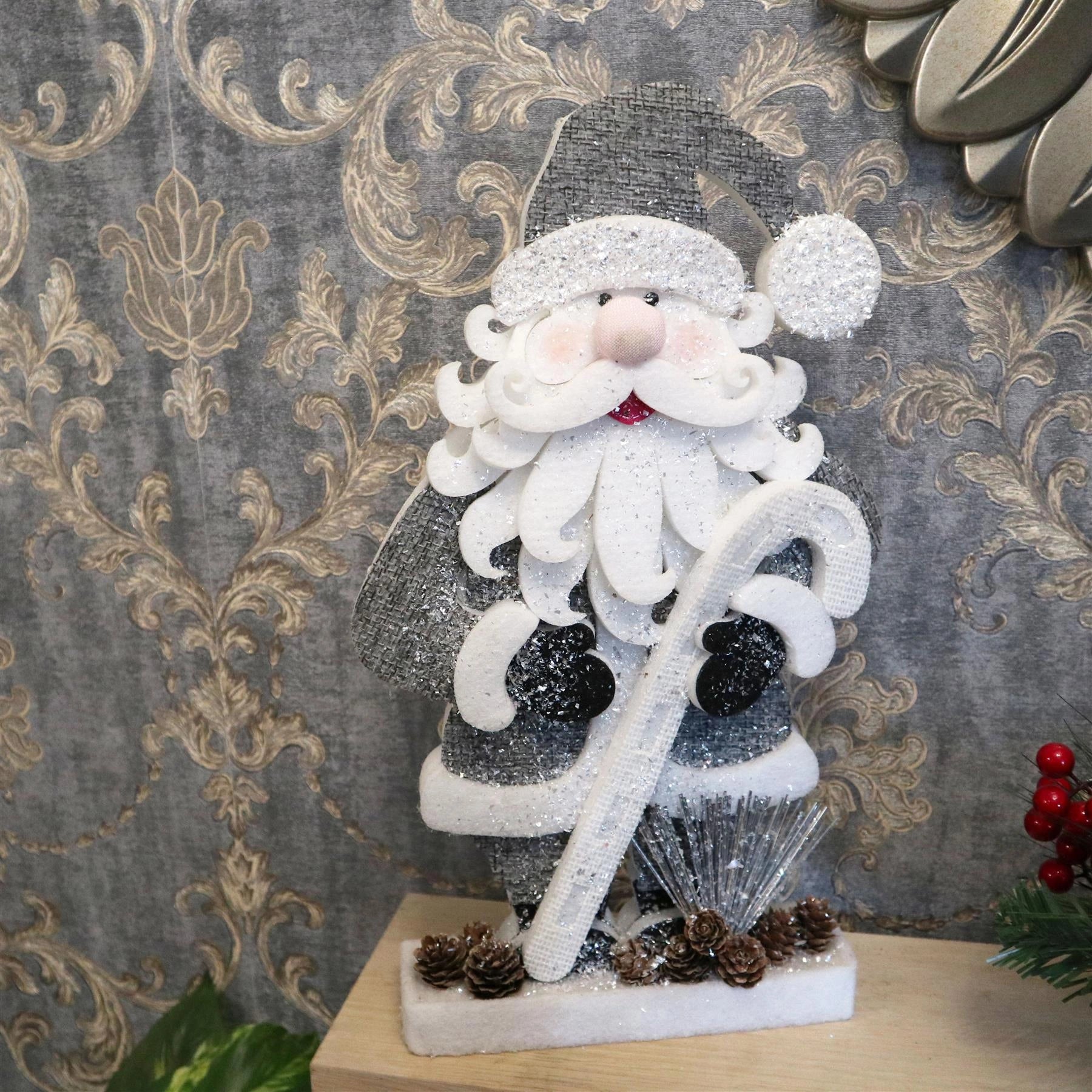 Christmas Tabletop 42cm Grey Santa Figurine Centerpiece Xmas Window Home Decor