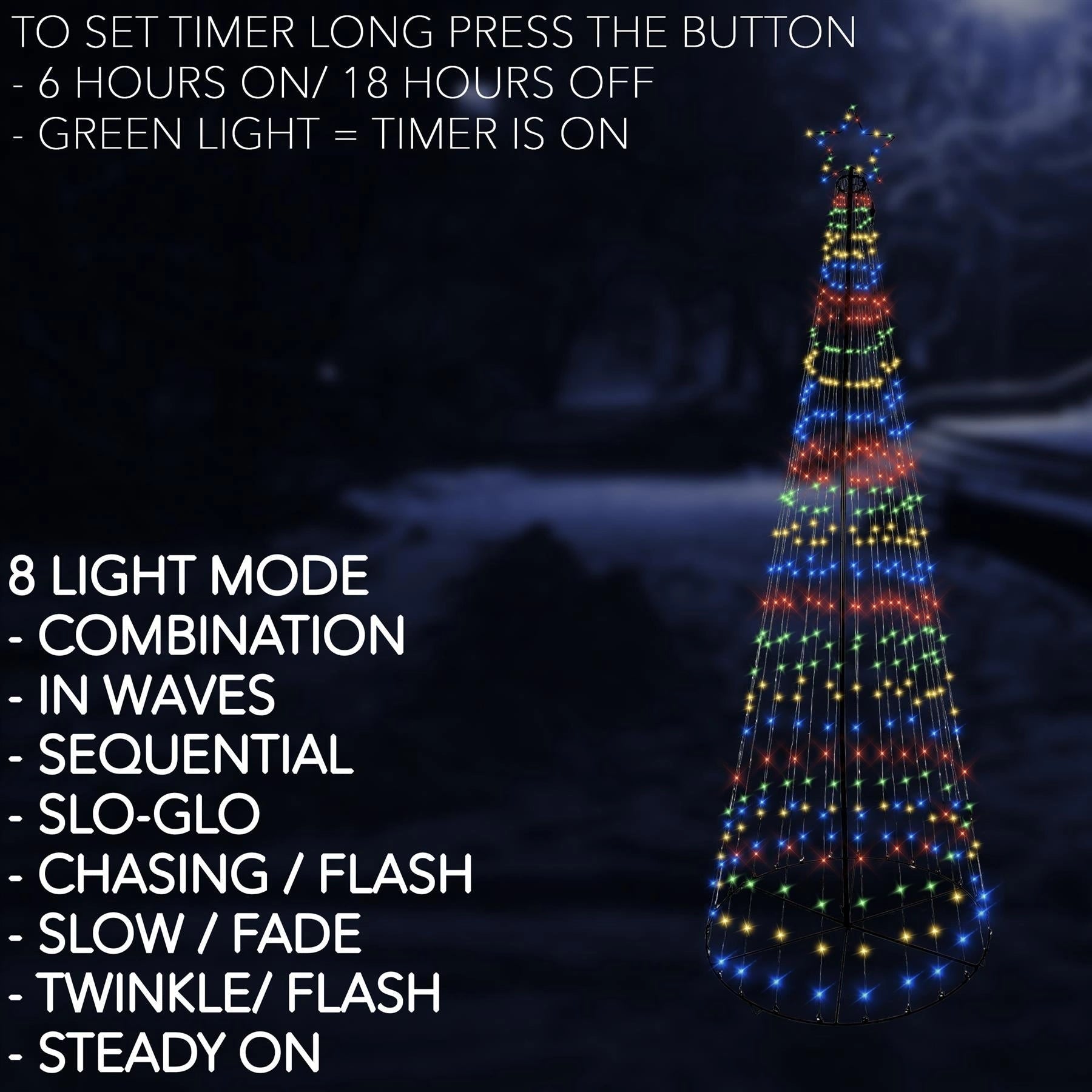 Christmas Cone Tree Maypole Star Topper Multifunction LED Lights Xmas Decor 10FT