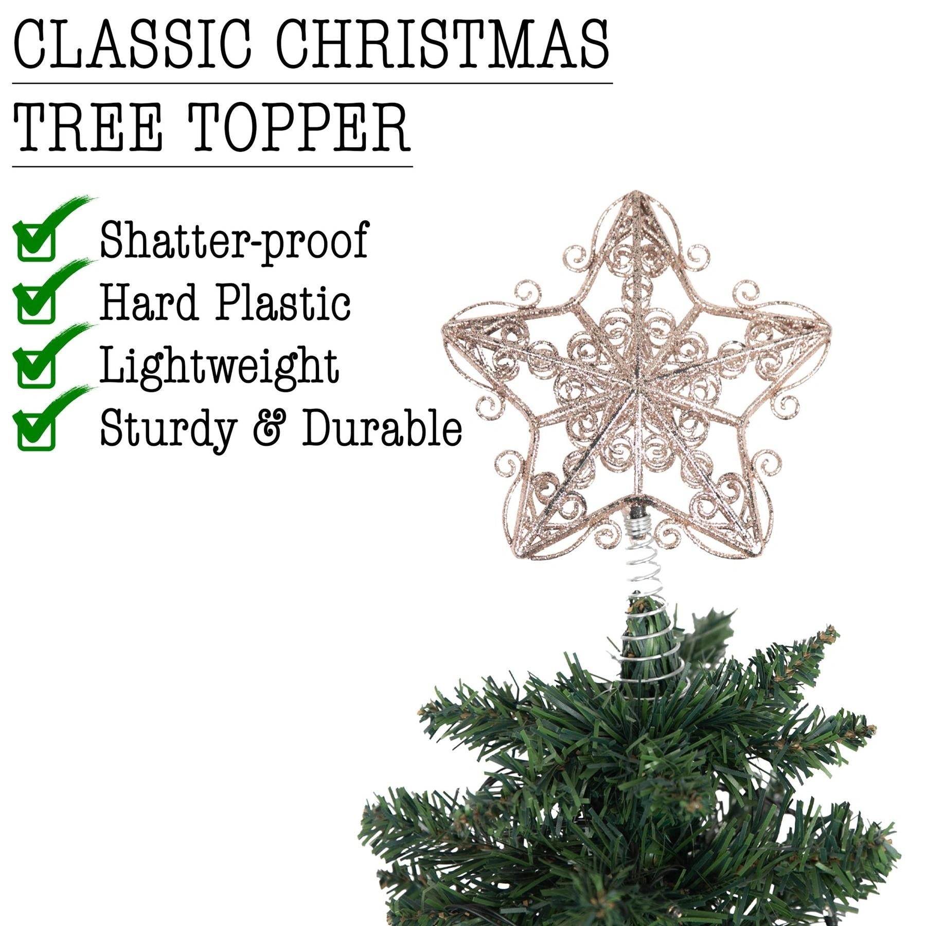 Christmas Star Tree Topper Rose Gold Glitter Crown Xmas Ornaments Decor 14.5cm