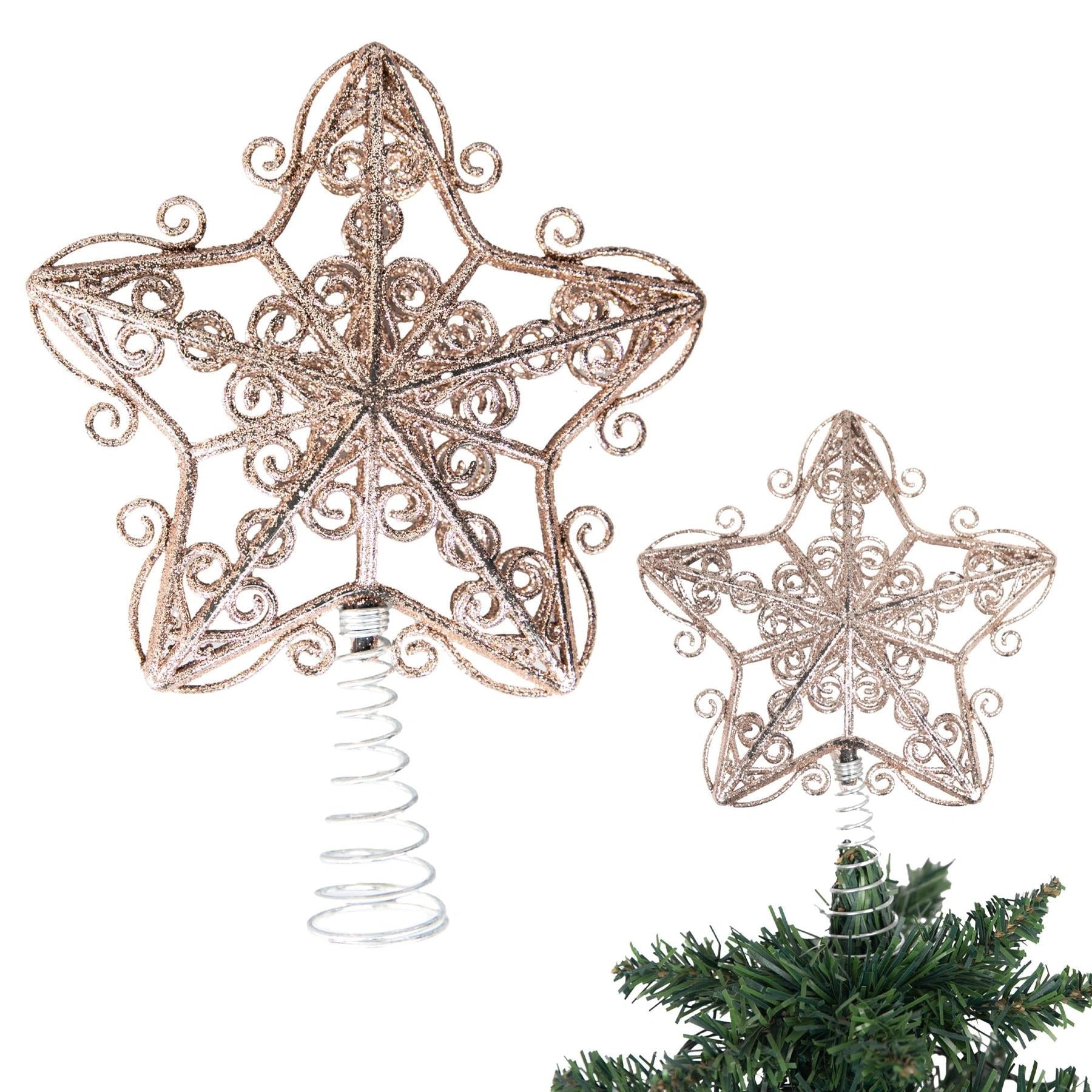Christmas Star Tree Topper Rose Gold Glitter Crown Xmas Ornaments Decor 14.5cm