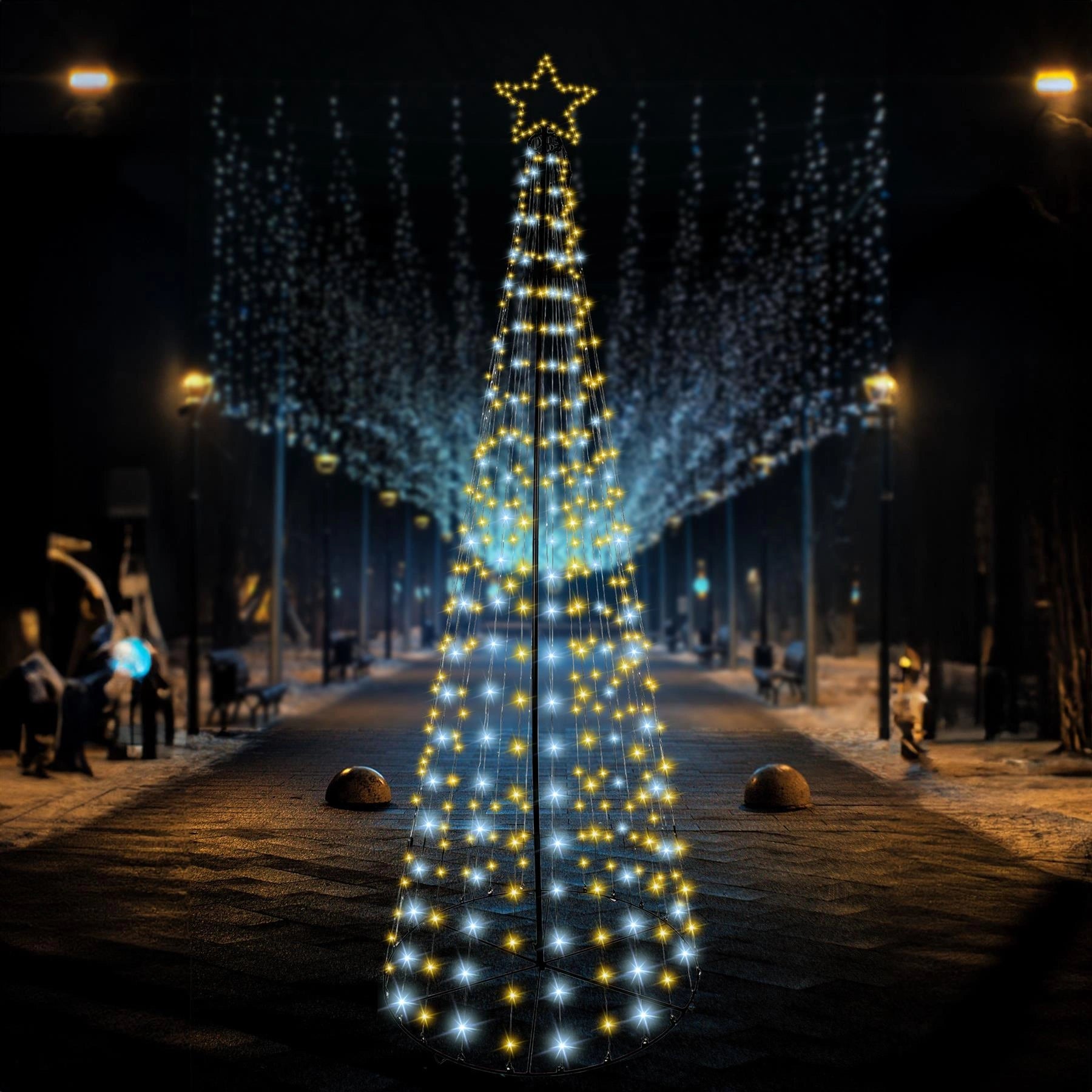 Christmas Cone Tree Maypole Star Topper Multifunction LED Lights Xmas Decor 8FT