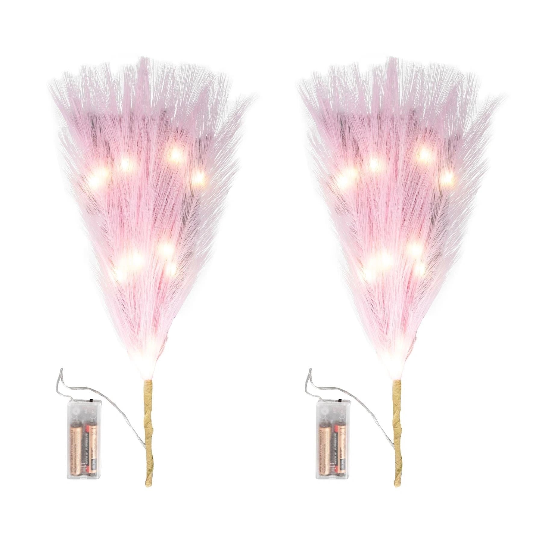 4PCS Pampas Grass Stems Feather Christmas Table Decor Pre-Lit LED B/O Pink 45cm